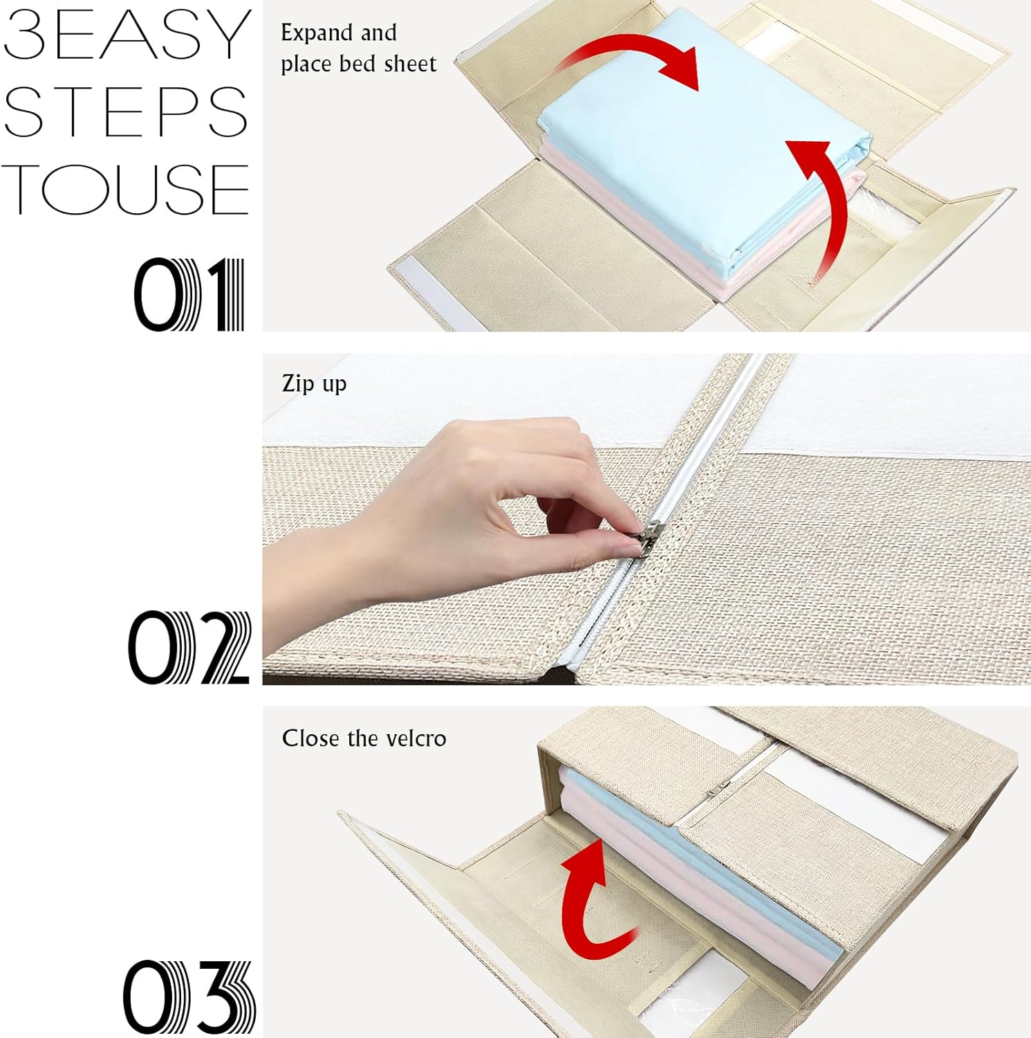 Bed Sheet Organisers and Storage, 2 Pack Sheet Organizer for Linen Closet, Foldable Bedding Sheets Set Organizer (Queen & King Size) with Window for Bedsheets,Duvet Covers and Pillow image number 6