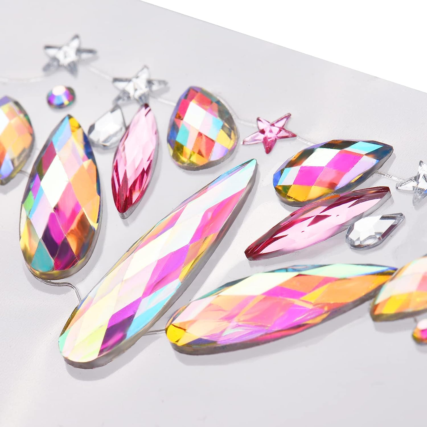 Domary 9 Sets DIY Mermaid Face Jewels - Crystal Rhinestone Gems Stick on Festival Gemstones Stickers - Rainbow Tears Gem Stones Temporary Tattoos image number 5