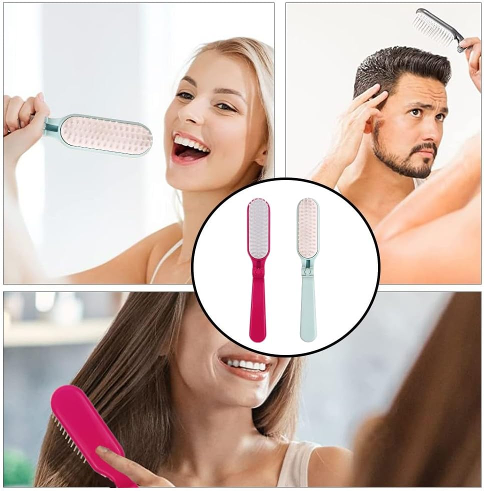 2Pcs Folding Hair Brush Hair Comb Portable Mini Massage Hair Brush Anti-Static Anti-Knot for Women & Girls Size for Handbag image number 4
