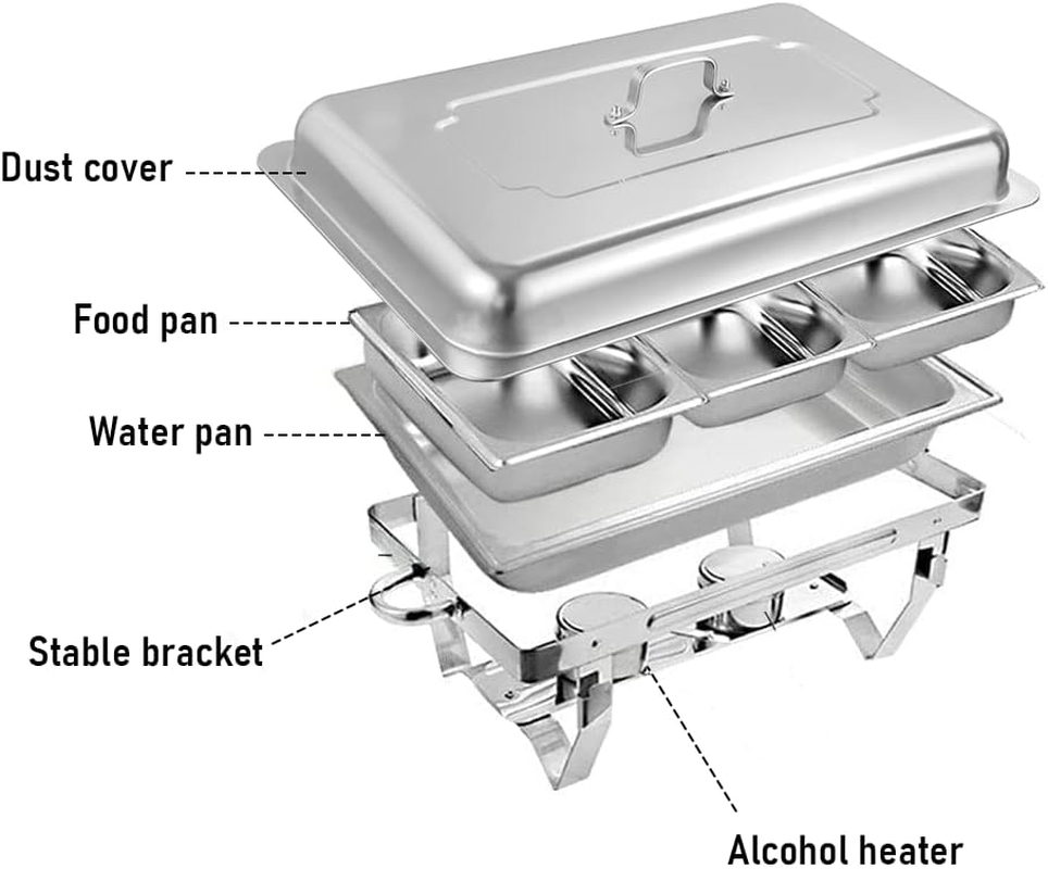 9L Chafing Dish Buffet Catering Food Warmer Pan Multifunctional Stainless Steel Dinner Plate Tray Set Buffet Server for Parties, 3X3L Trays Food Pan with Lid image number 2
