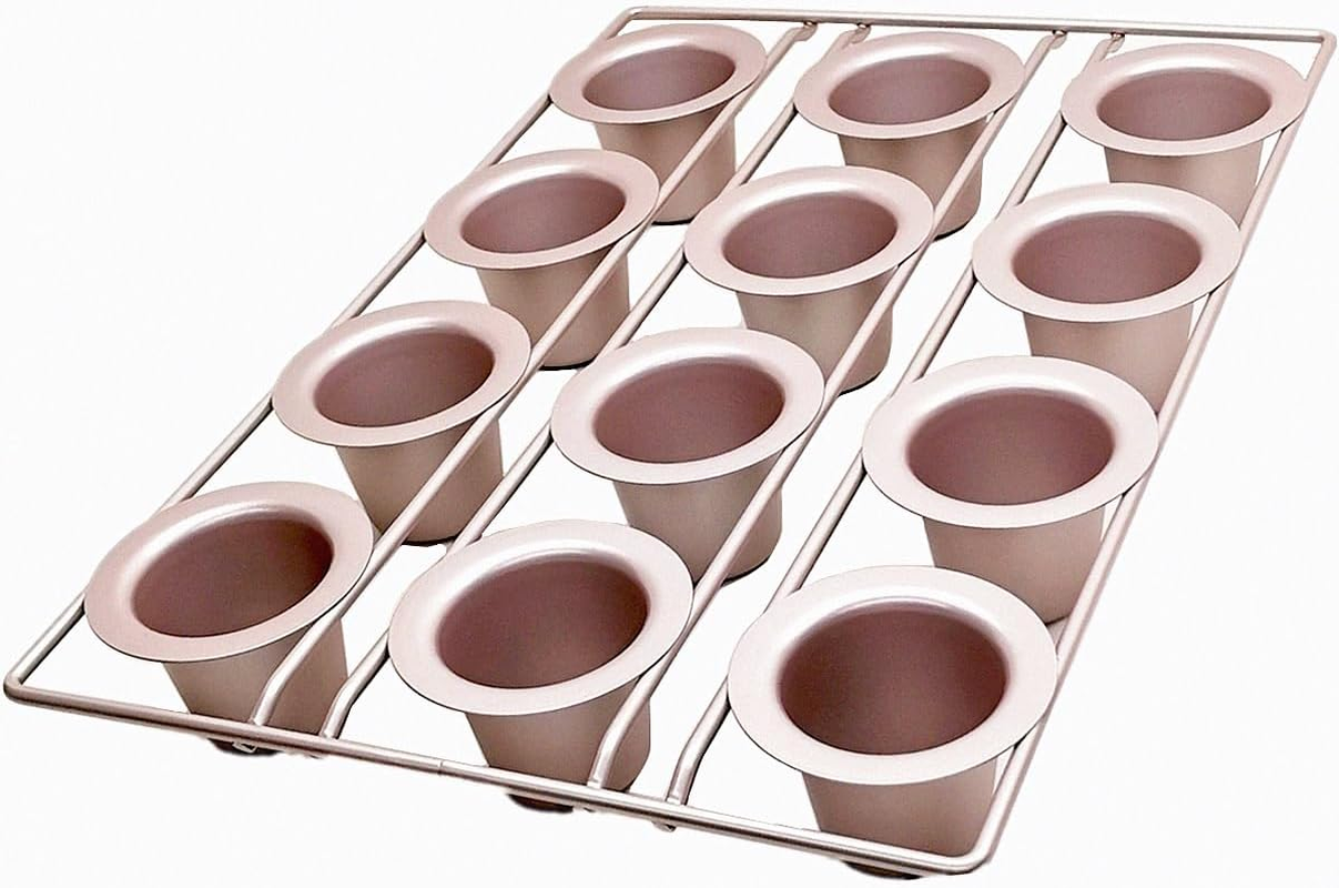DWWTKL 12-Cavity Popover Pan Non-Stick Yorkshire Muffin Puddings Cake Quiches Cupcake Mold Bakeware for Oven Baking (Champagne Gold) image number 4