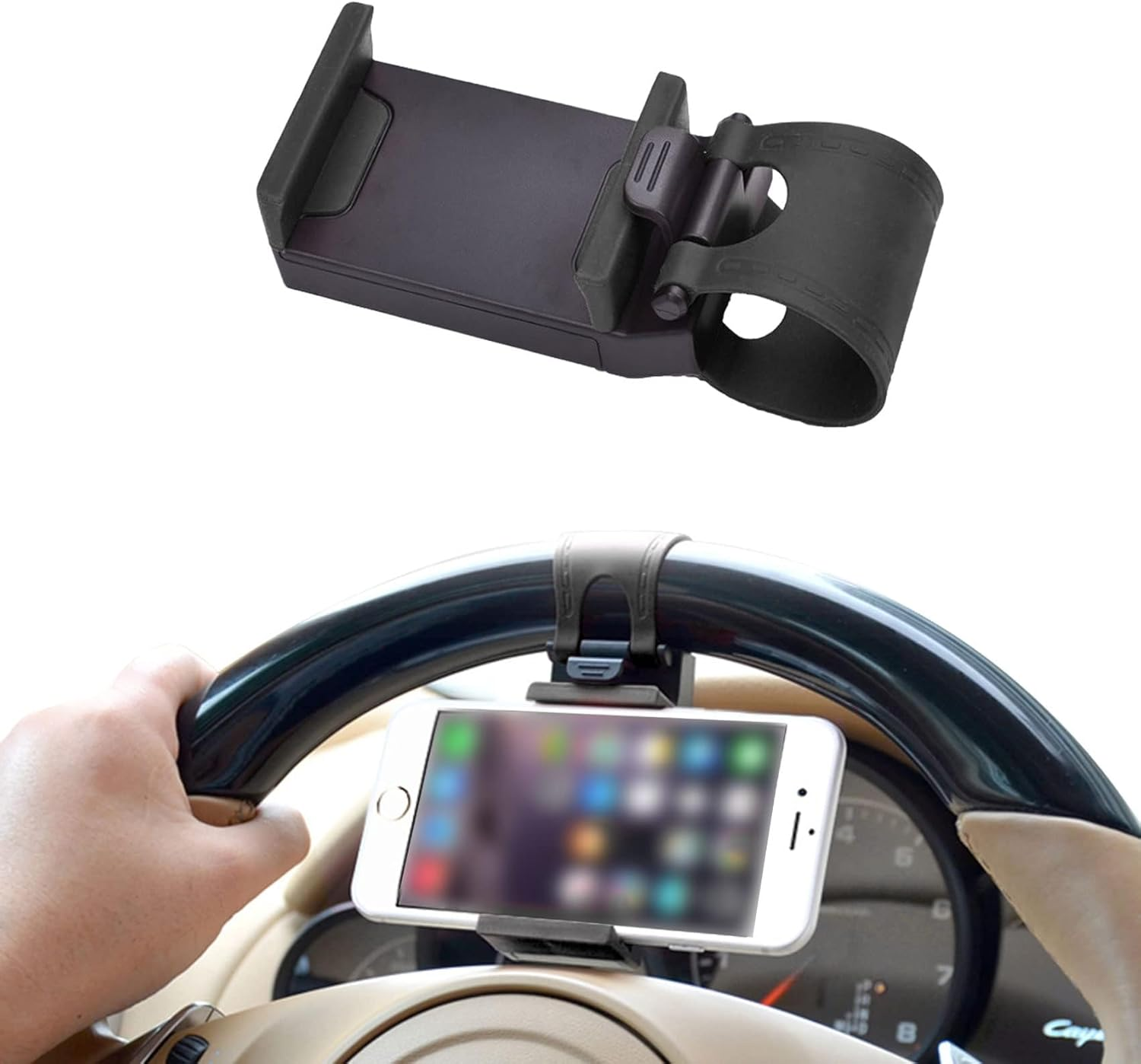 Car Phone Holder Adjustable Car Cradles, Car Steering Wheel Phone Mount, Universal Mobile Phone Mount, Car Accessories Hands Free Automobile Cell Phone Holder for Most Car Steering Wheel (Black) image number 3