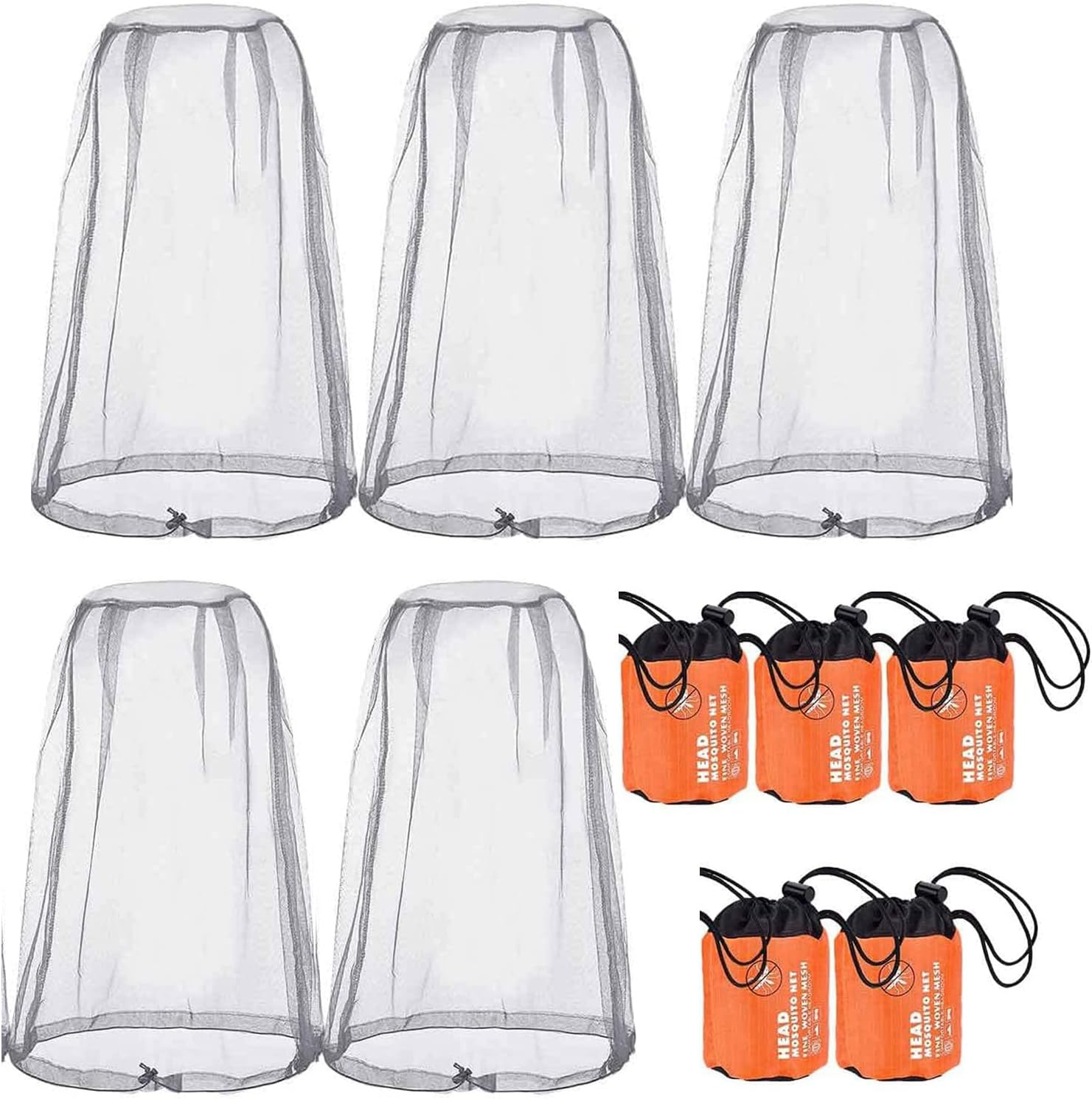 5 PCS Mosquito Head Net Face Mesh, Head Protecting Net For,Camping Climbing Walking Mosquito Fly Insects Bugs Preventing (Regular Size, Grey) ﻿﻿﻿ image number 4