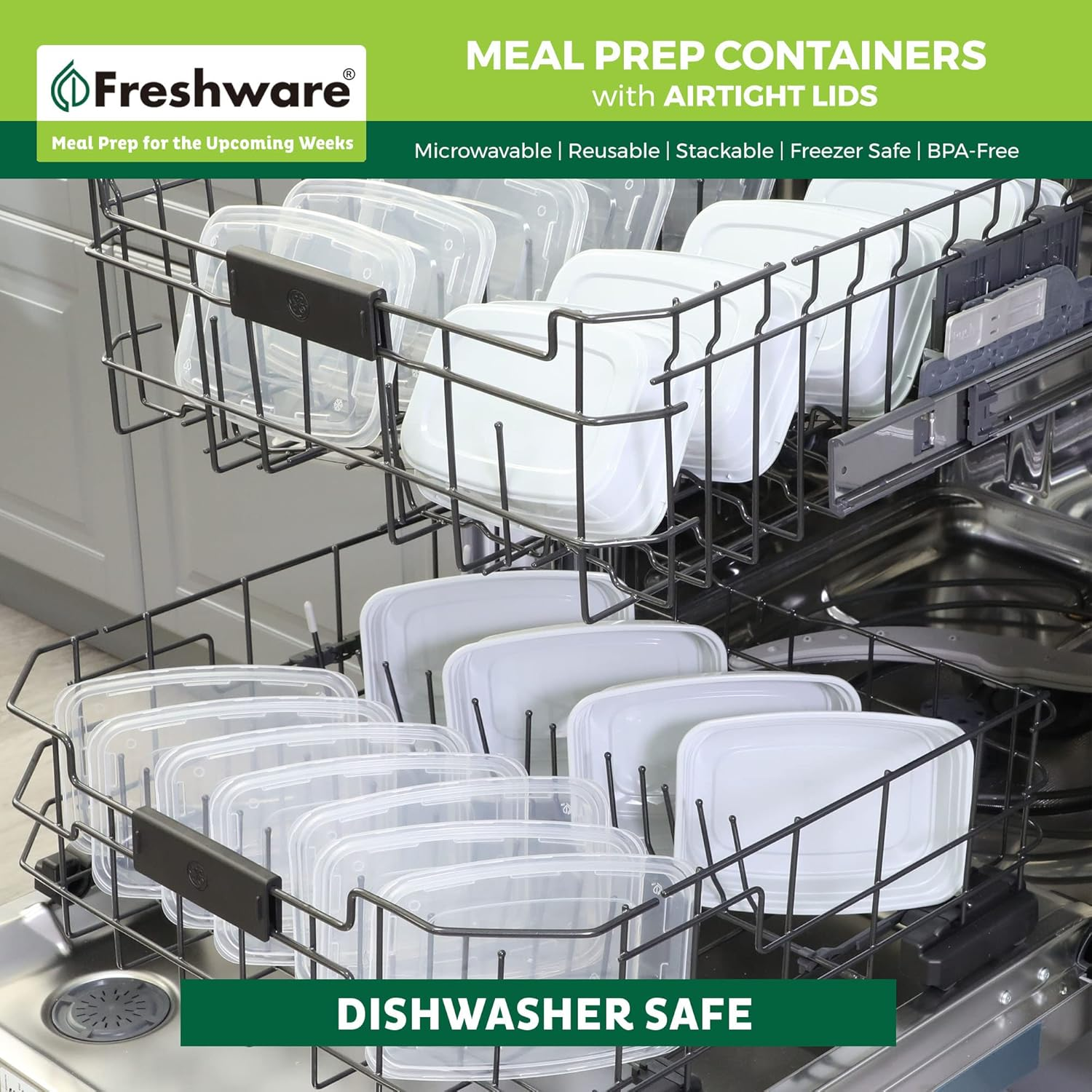 Freshware Meal Prep Containers [25 Pack] 1 Compartment Food Storage Containers with Lids, Bento Box, BPA Free, Stackable, Microwave/Dishwasher/Freezer Safe (28 Oz)
