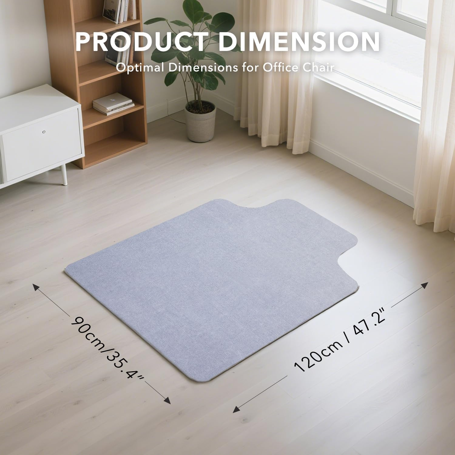 Wekuba Office Chair Mat for Hardwood, 120 X 90 Cm Office Chair Mat for Carpet, Anti-Slip Chair Mat, Non-Slip TPR Rubber Backing Protector Chair Mat for Hardwood Floor, 4.5Mm Thickness, Gray image number 1
