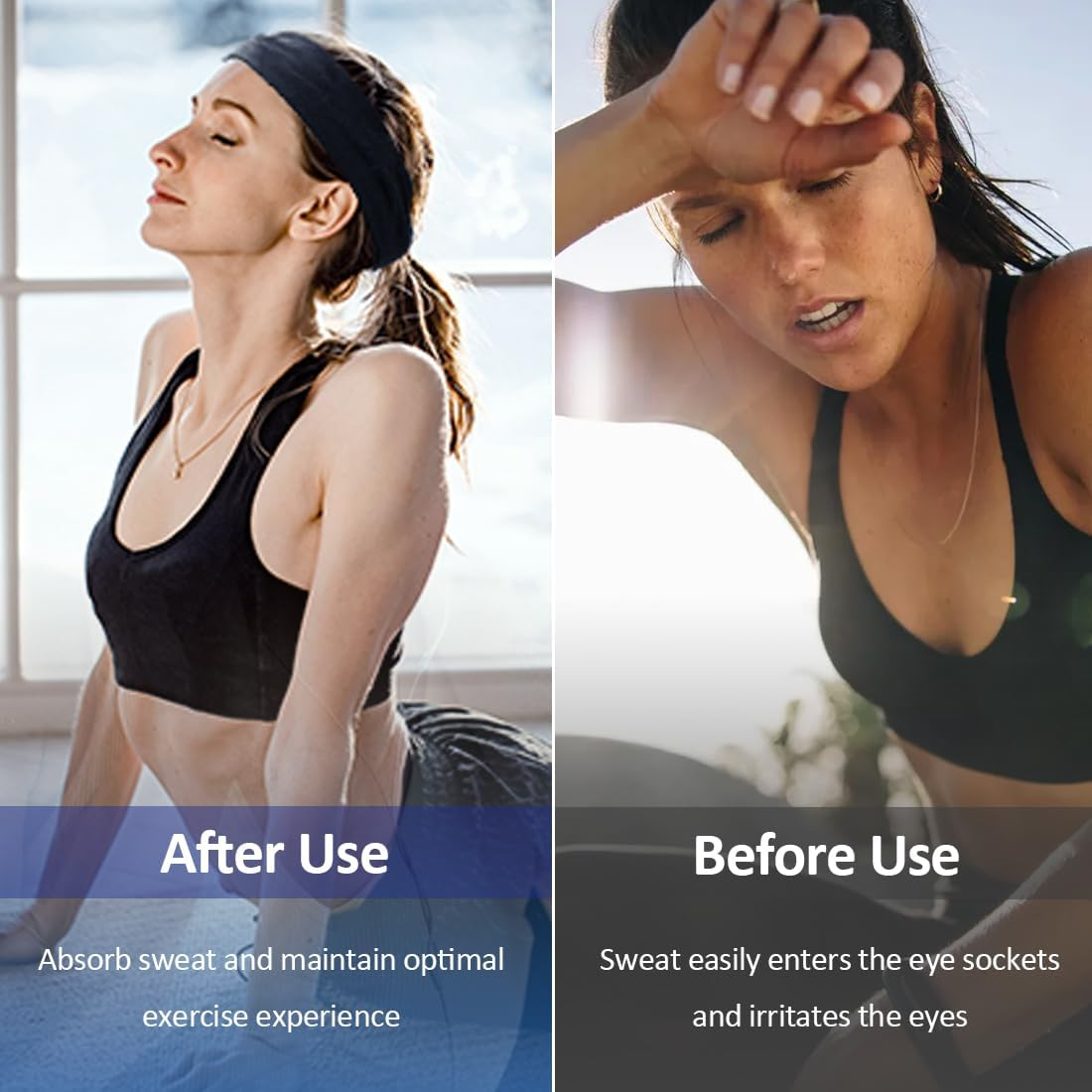 BIRLOZA Pack of 3 Hair Bands, Black, 7 Cm Wide Hair Band, Elastic Headband, Non-Slip Headband for Running, Cycling, Yoga, Fitness image number 2