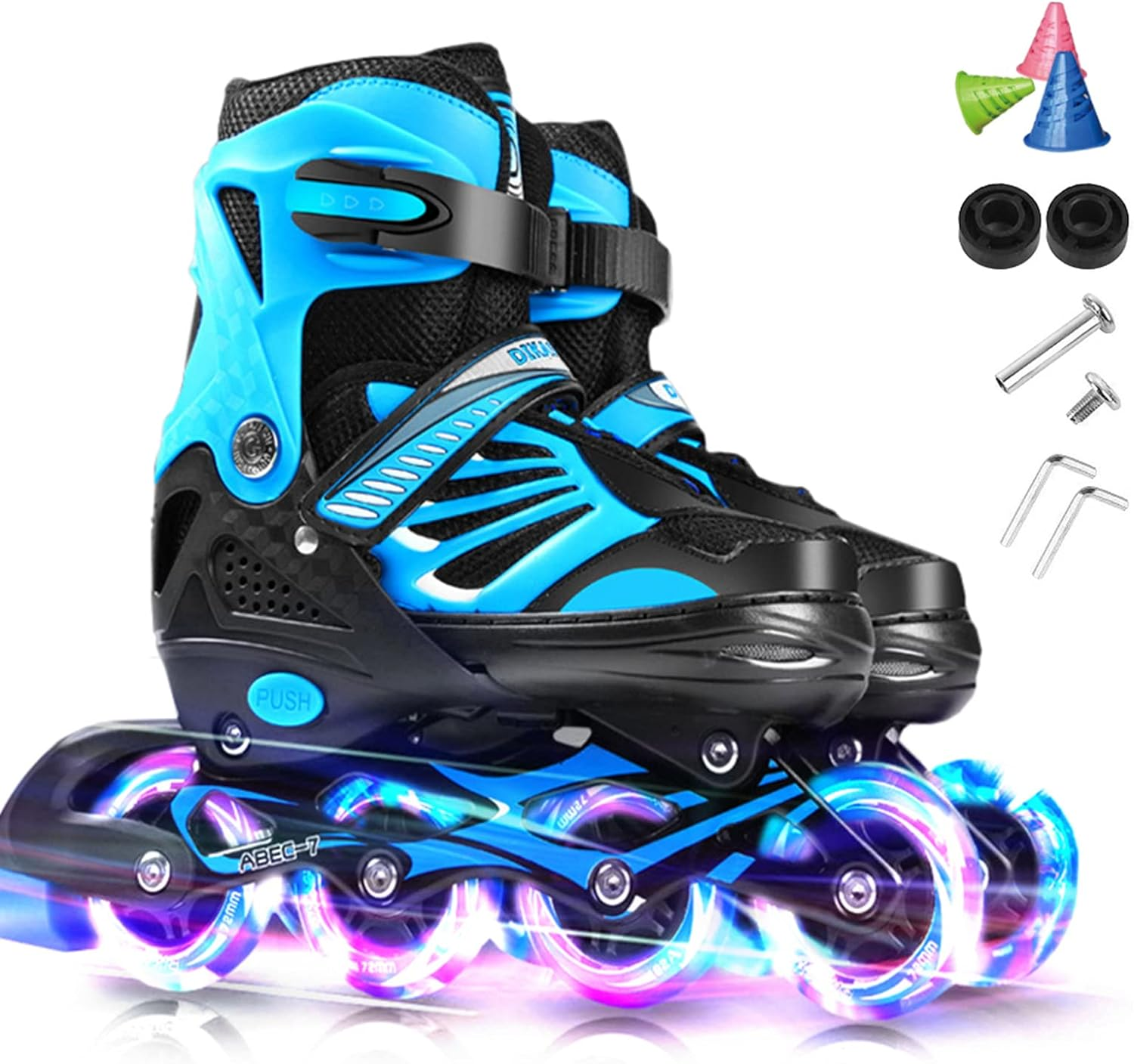 Adjustable Illuminating Inline Skates with Light up Wheels for Kids and Youth Girls Boys Inline Skates Blue L
