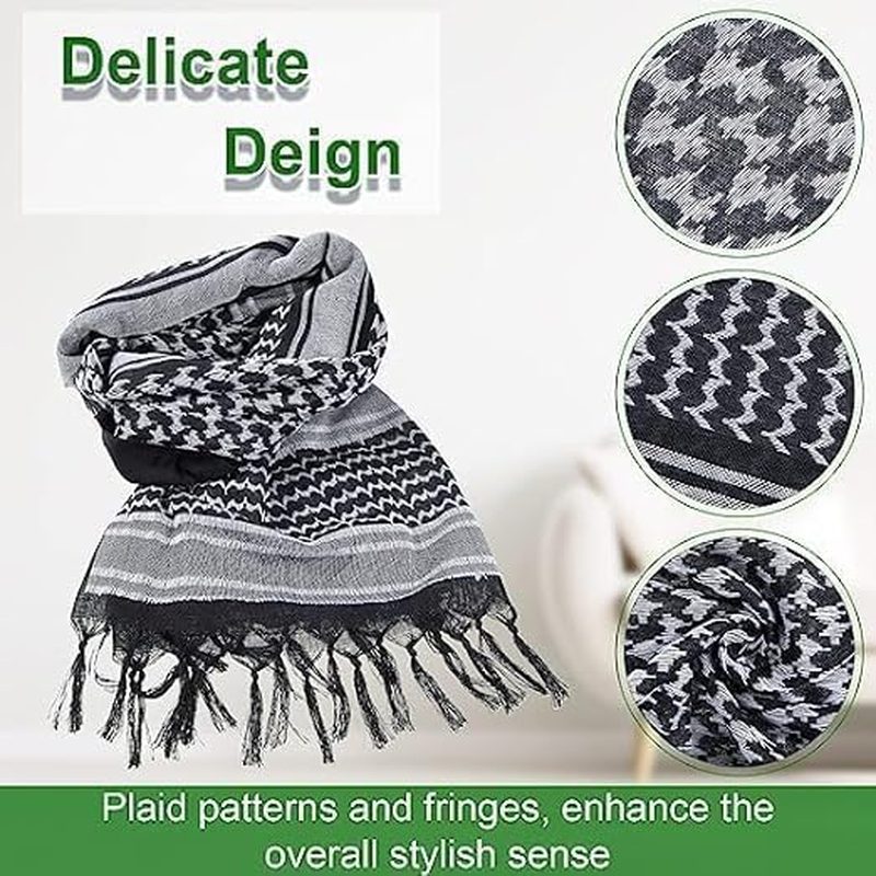 100% Cotton Scarf Arab Tactical Desert Thickened Scarf Wrap for Women and Men with Tassel 43X43 Inches image number 3