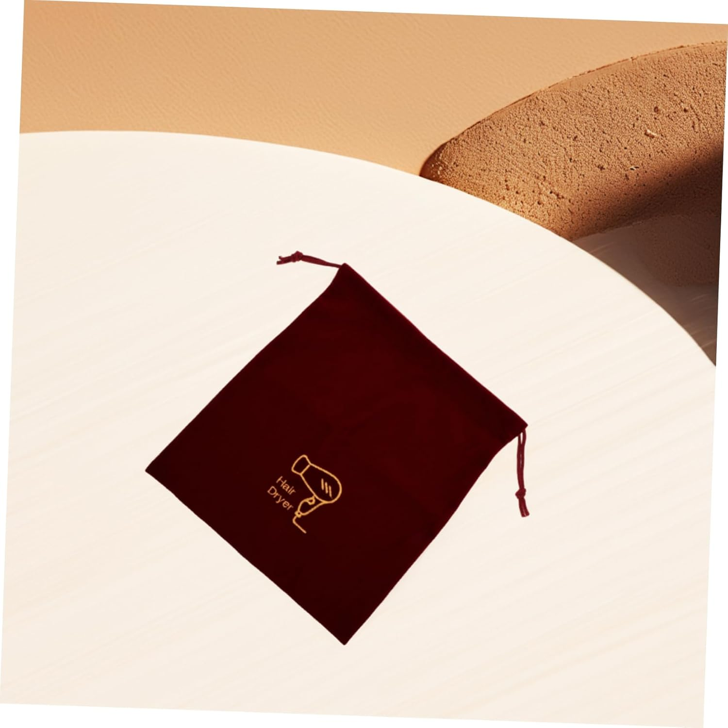 Drawstring Flannel Hair Dryer Bag 26X30Cm Velvet Travel Storage Organizer for Hair Styling Tools Portable Hairdryer Case in Maroon image number 6