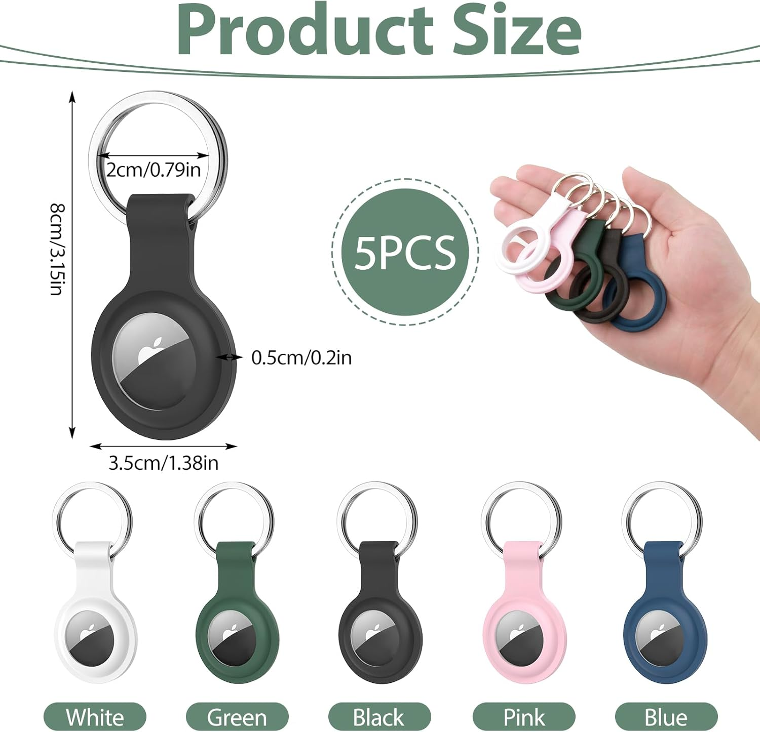 5 Pcs Airtag Holder - Durable Waterproof Airtag Keychain with Soft Silicone Holder, Lightweight and Scratch-Resistant Design, Perfect for Luggage, Keys, Dog Collars, Backpacks, Wallets and More image number 2