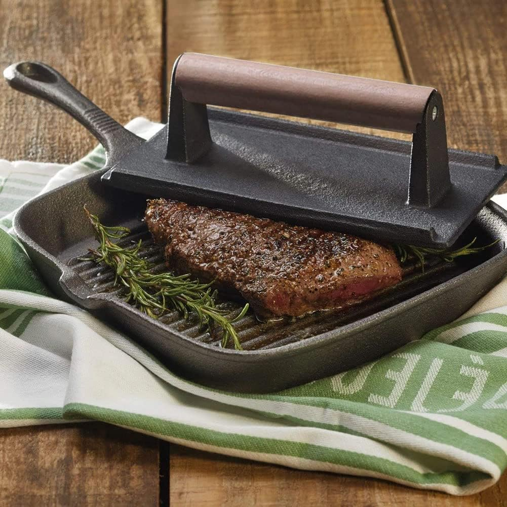 Bacon Press - Heavy - Duty Cast Iron Grill Press Meat Press Steak Grill Weight Burger Smasher Burger Press with Wood Handle (Black 1) image number 1