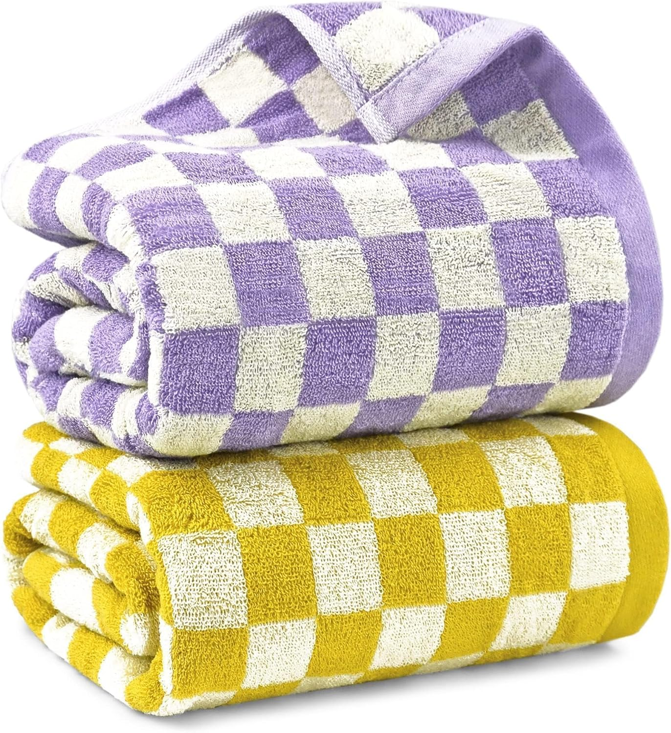 Jacquotha Checkered Bath Towel Set in Yellow and Lilac, Soft Decorative Towels for Bathroom Spa Beach, Large Shower Towels 2 Pack 55&rdquo; X 27.5&rdquo; image number 6