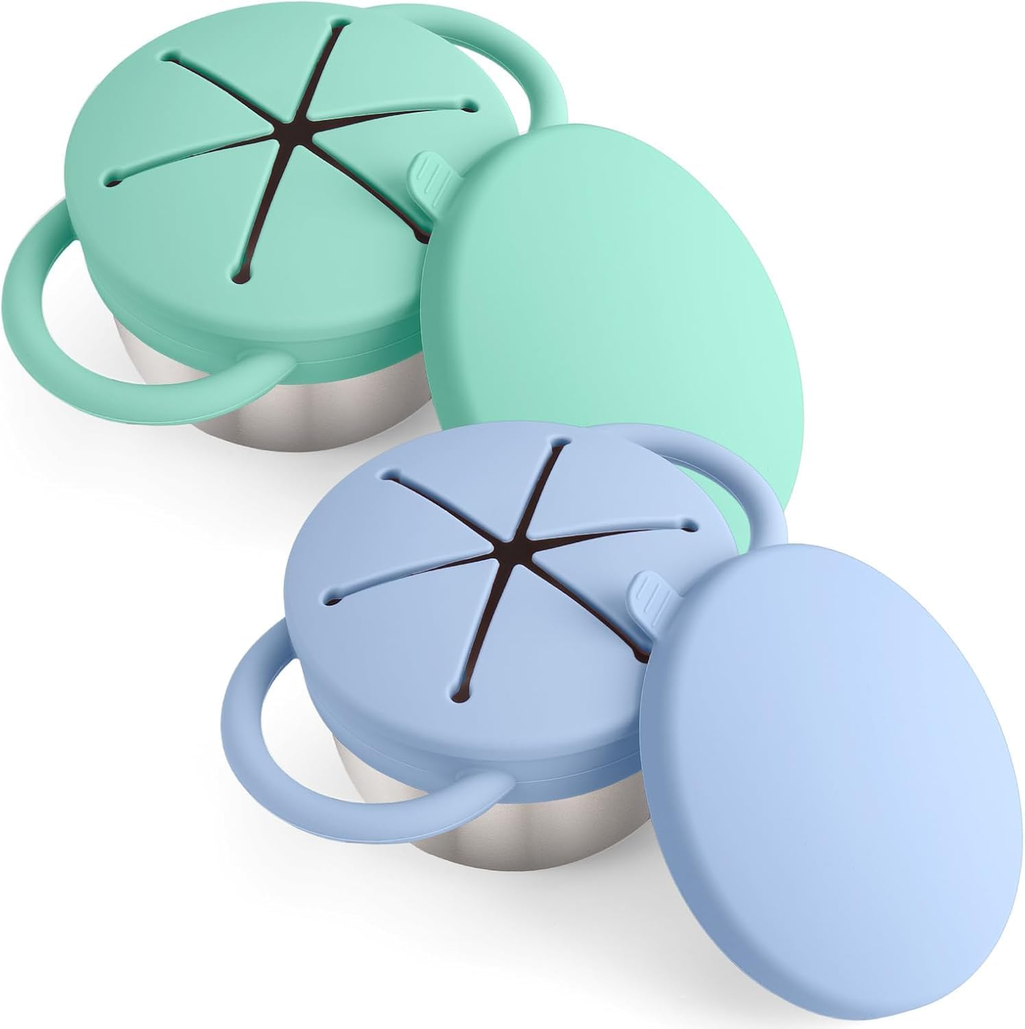 2-Pack Stainless Steel Snack Containers for Baby Toddlers with Spill-Proof Silicone Lids & Handles - 3-In-1 Baby Snack Cups, No-Spill Baby Snack Box Perfect for On-The-Go, Dishwasher Safe, Food Grade image number 6