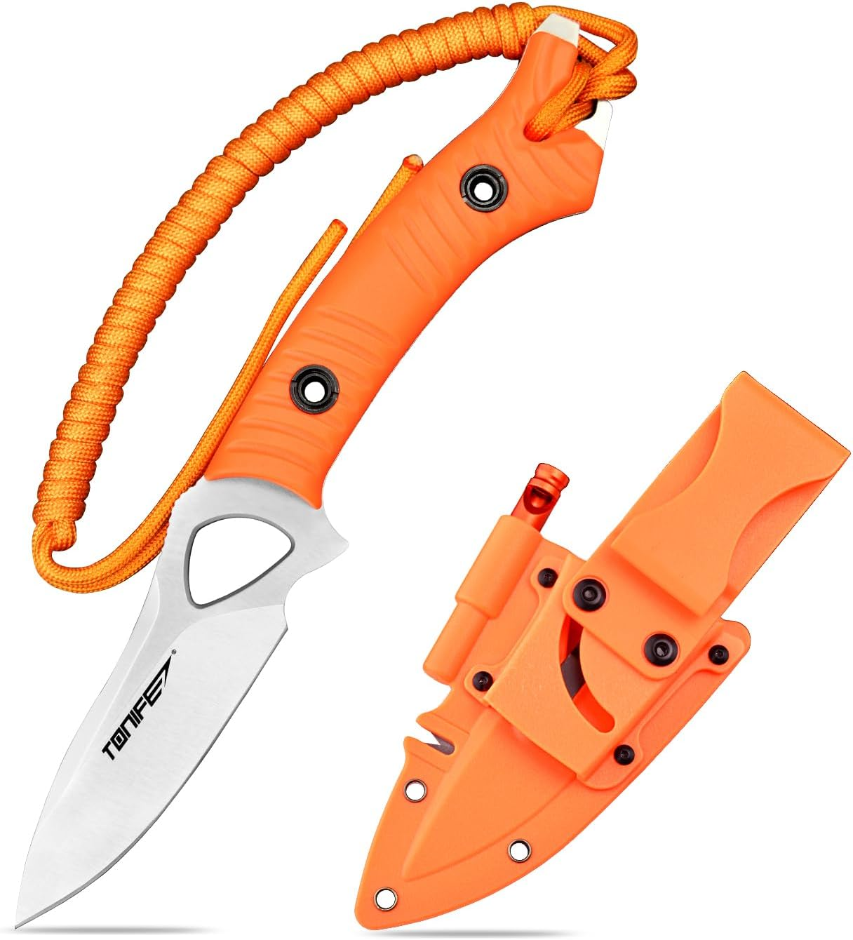 TONIFE Explorer Fixed Blade Knife with Plastic Sheath 8Cr14Mov Blade Survival Knife, Fiberglass Reinforced Nylon Handle for Outdoor Camping Knife EDC Knife (Orange+Satin) image number 3