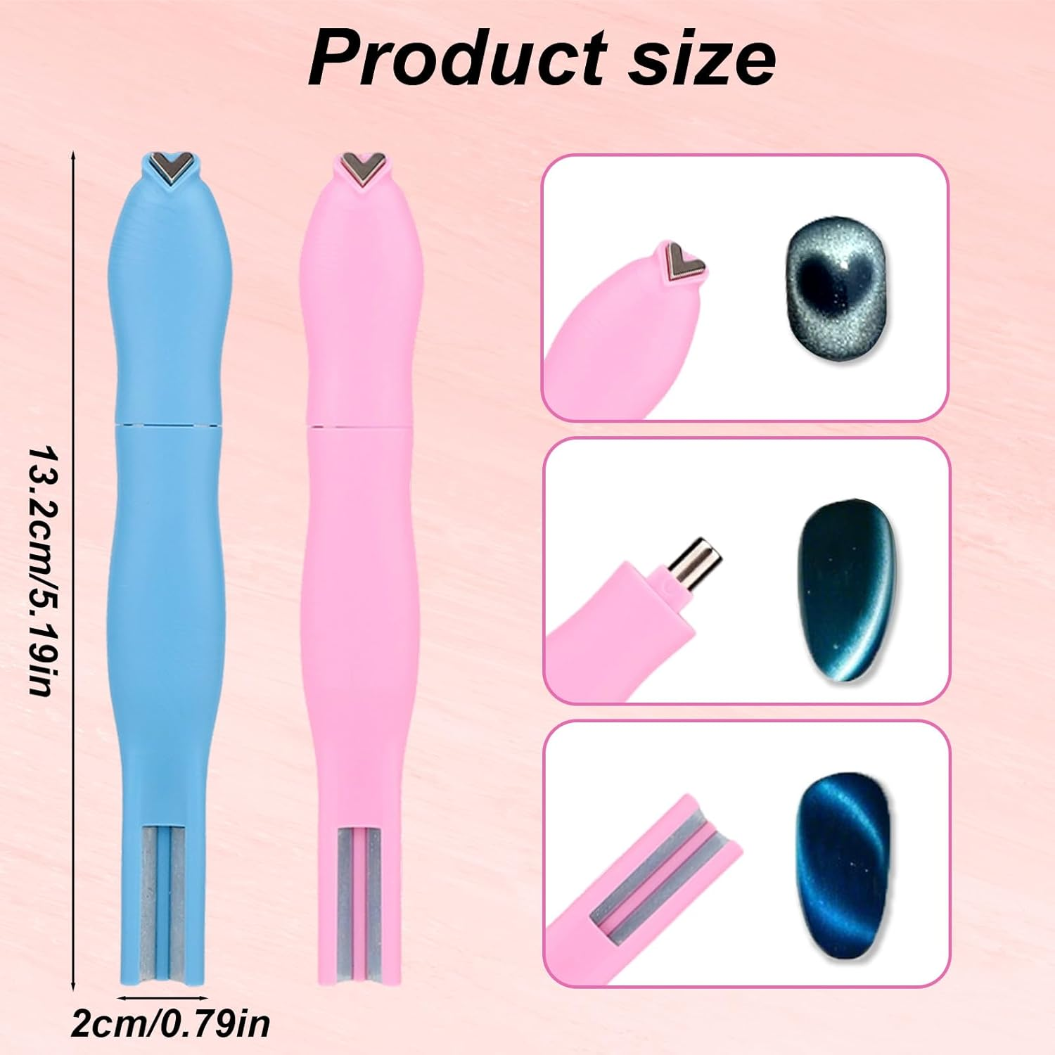 2Pcs 3-In-1 Heart Magnet for Cat Eye Gel Polish, 2025 New Magnetic Nail Tool Heart Shape round Line Shape Nail Magnet Pen for DIY Manicure Salon Decoration (Blue, Pink) image number 2