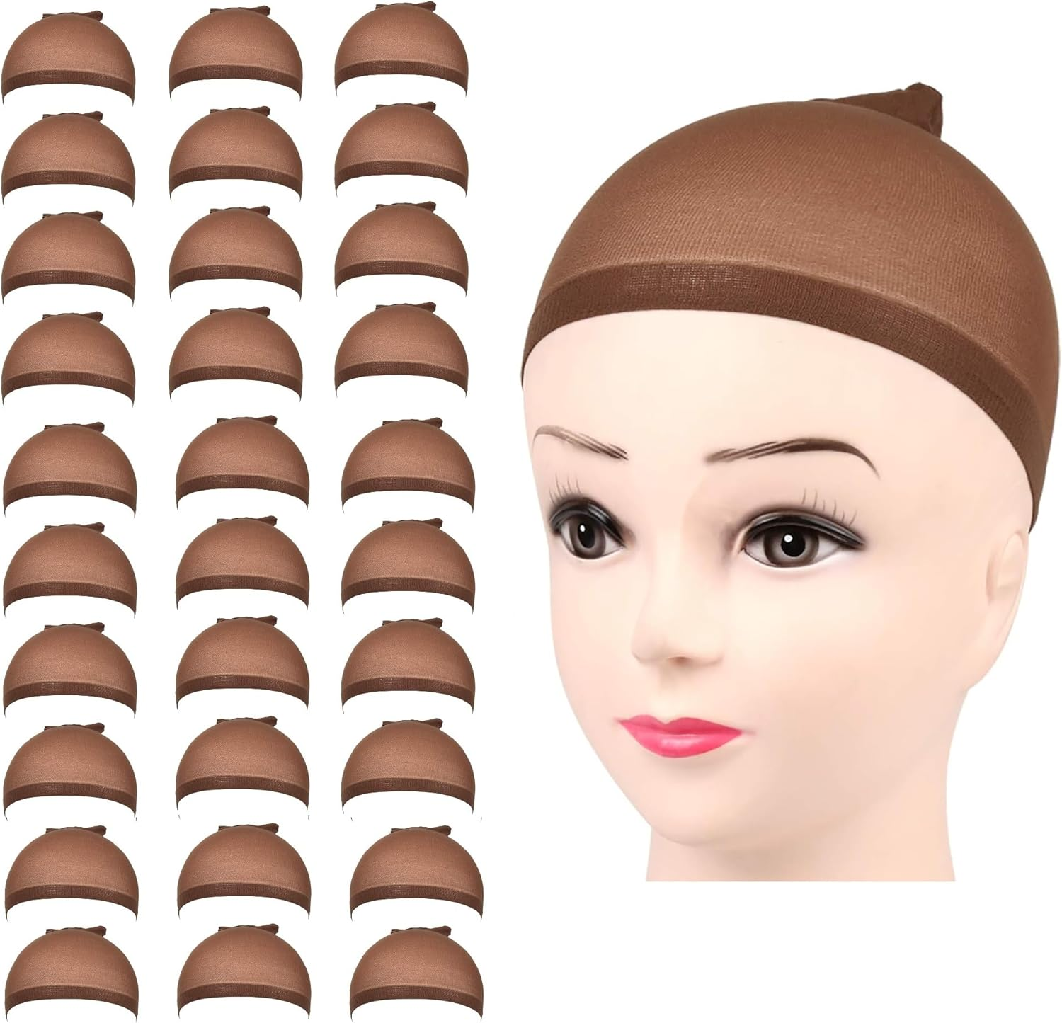 Liyquint 30Pack Nylon Elastic Wig Cap, Breathable & Invisible Bald Cap for Daily Use, Makeup Parties, Cosplay, Securely Holds Wigs (Skin Tone)