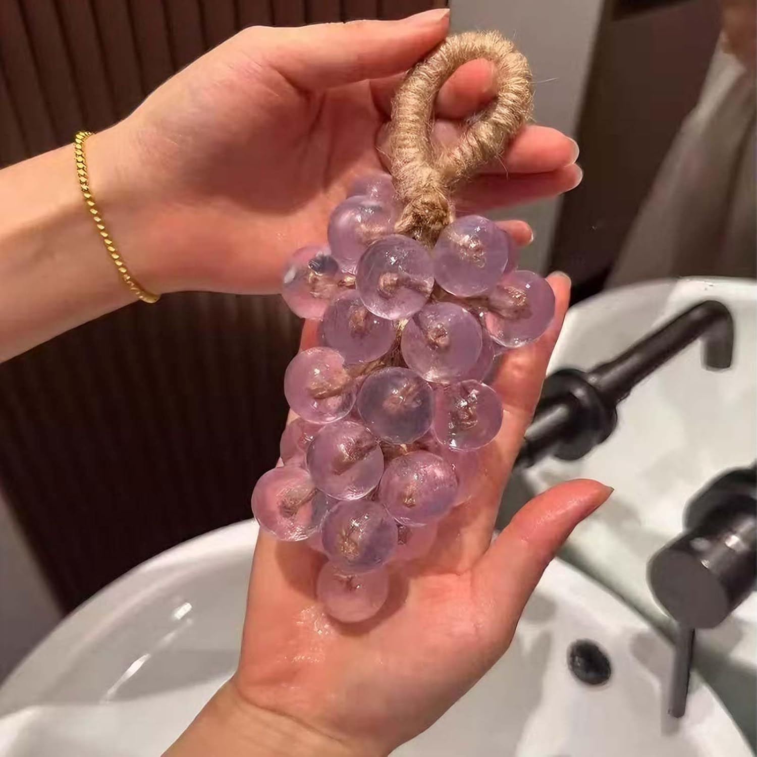 FLYTIN Grape Soap on a Rope, Handmade Crystal Grape Soap - Personalized Handcrafted Cleansing Tool, for Bathroom/Travel Washing Hands, Men Women All Skin Types (1, Purple) - Green image number 3