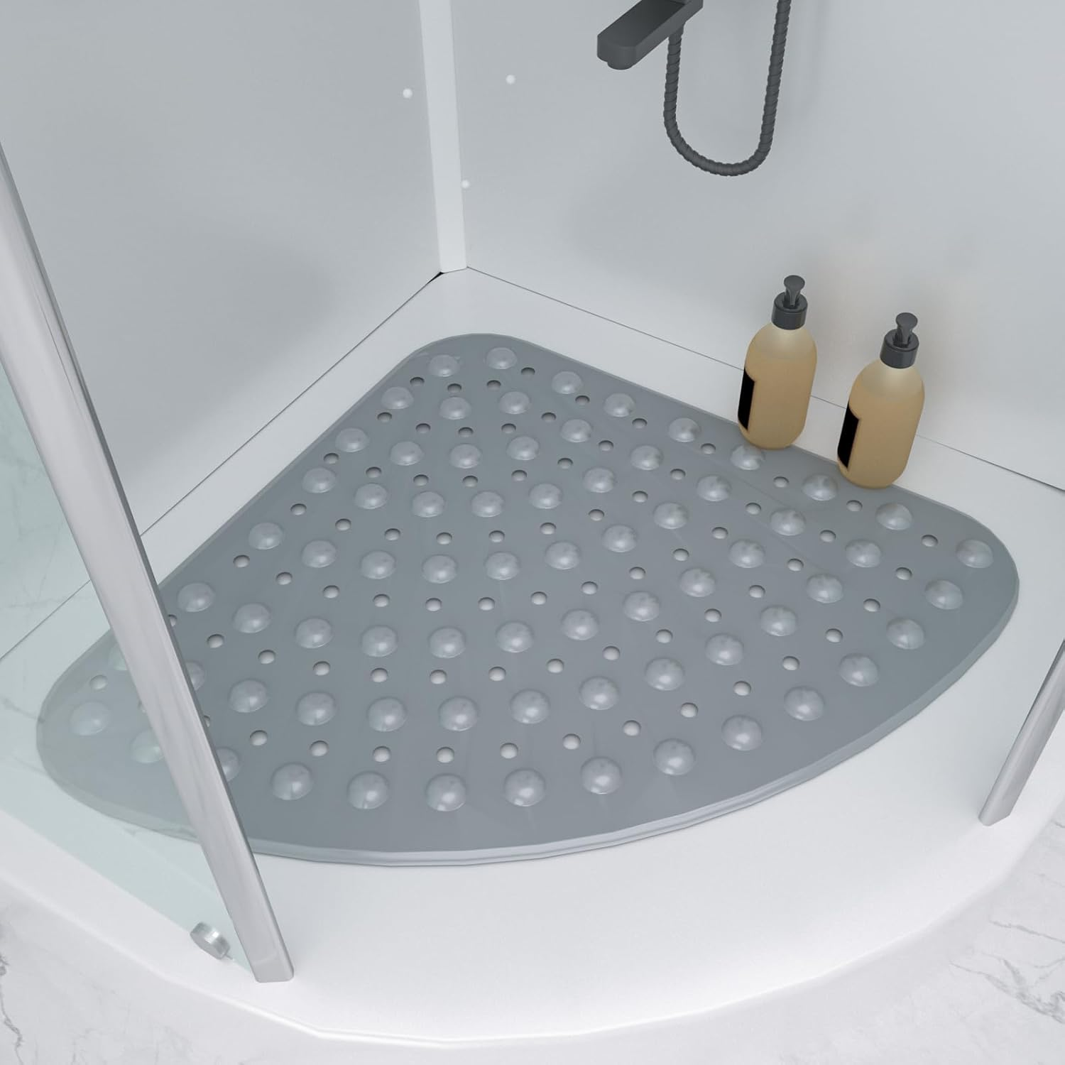 Corner Shower Mat Non Slip anti Mould, 54*54 Cm, White, Square, Thermoplastic Elastomer (TPE), Suitable for Shower Rooms, Spas and Other Places