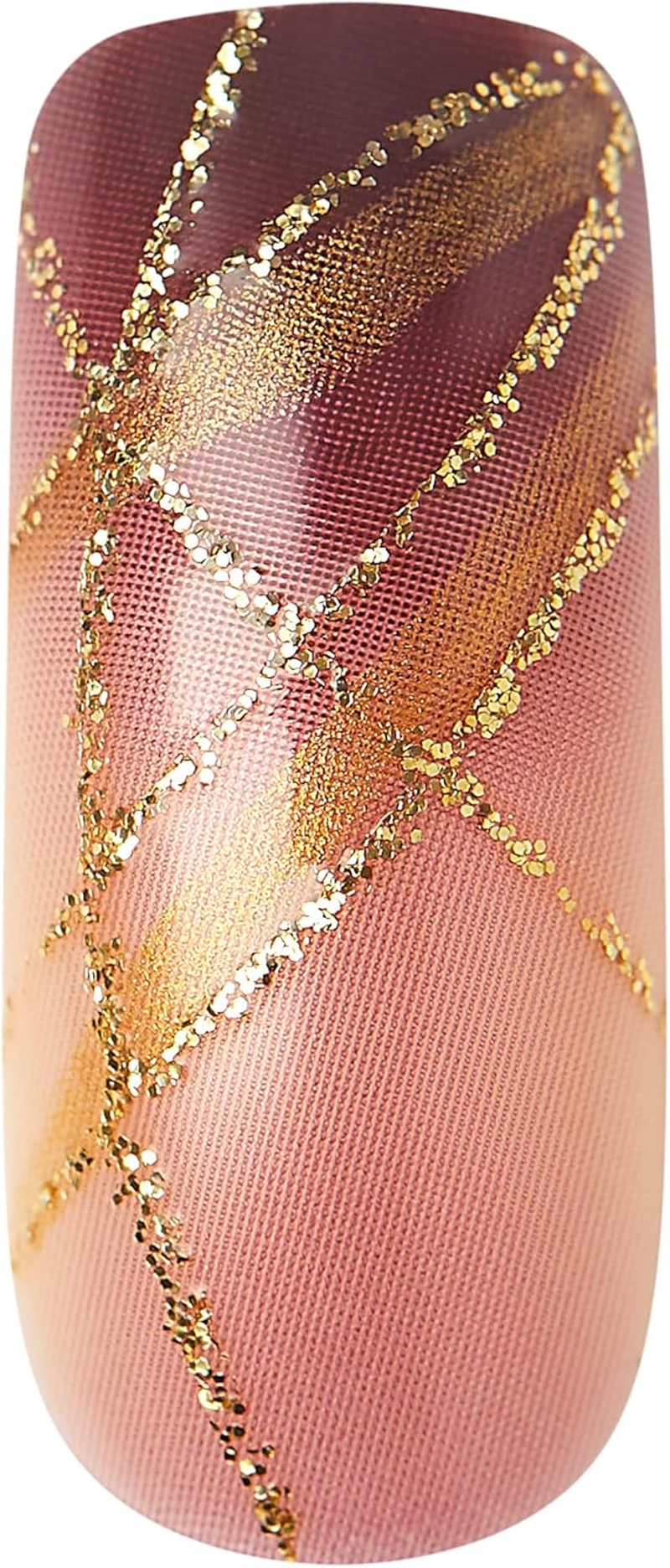 KISS Gold Finger Gel Glam Press on Nail Dark Brown Glitter French Full Cover Luxurious Design, Square Shape, Medium Length, Mini Glue Included Gf64 image number 1