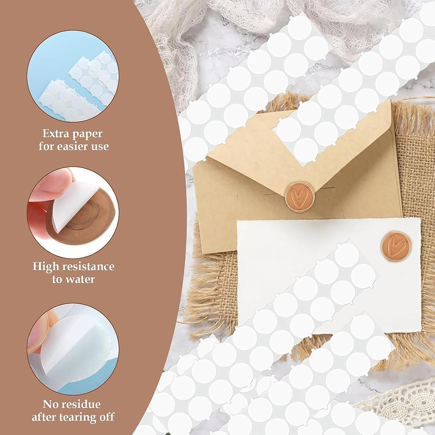 400 Pcs Double-Sided Adhesive Dots,Removable Dots Stickers Clear Tape Tack No Trace,With Handle Easy to Tear Transparent round Double-Sided Adhesive Stickerh,Used for Wax Seal Stamp Set image number 2