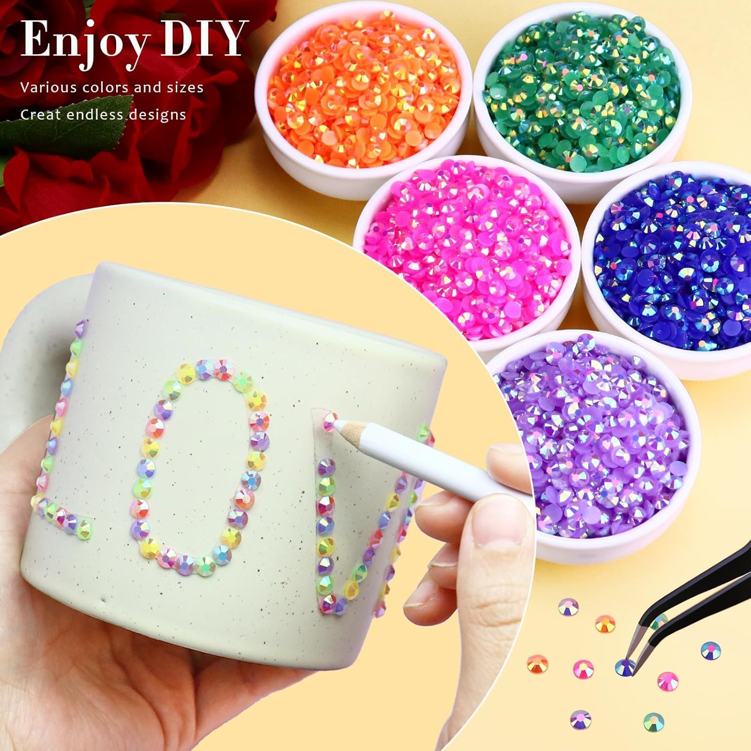 20000PCS 3MM Resin Jelly Rhinestones for Crafts Nails, 15 Colors SS12 Flatback Rhinestone Gems for Tumblers Mugs Graduation Cap Makeup, Bedazzling Kit with B7000 Glue image number 2