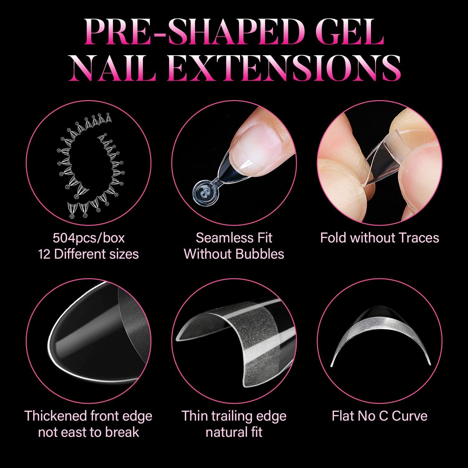 AIMEILI Short Almond Nail Tips, 504Pcs Half Cover Short Gel Nail Tips Clear Fake Nails for Nail Extension DIY Nail Salon, 12 Sizes - Jp010 image number 7