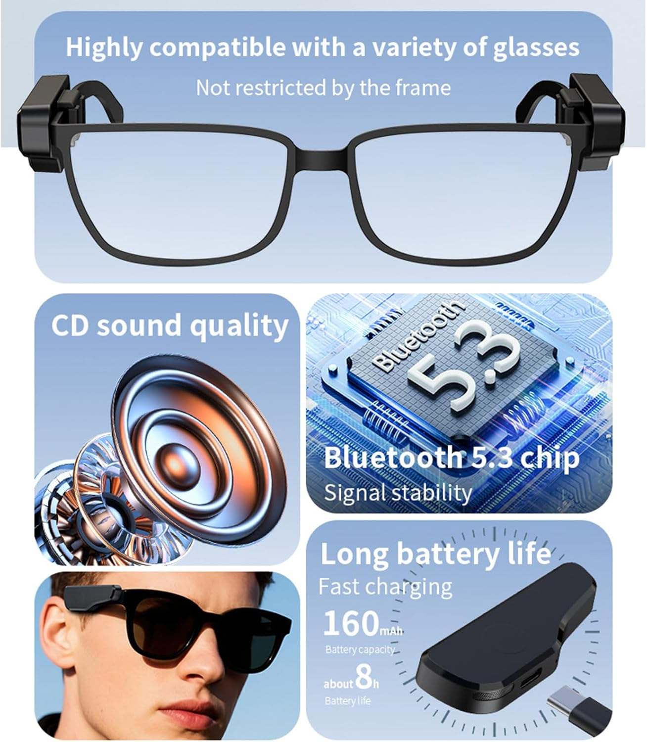 Oxtxuzdm Open Ear Earbuds for Glasses External Glasses Headphones Long Battery Life Rechargeable Bluetooth-Compatible Earphone for Professional image number 5