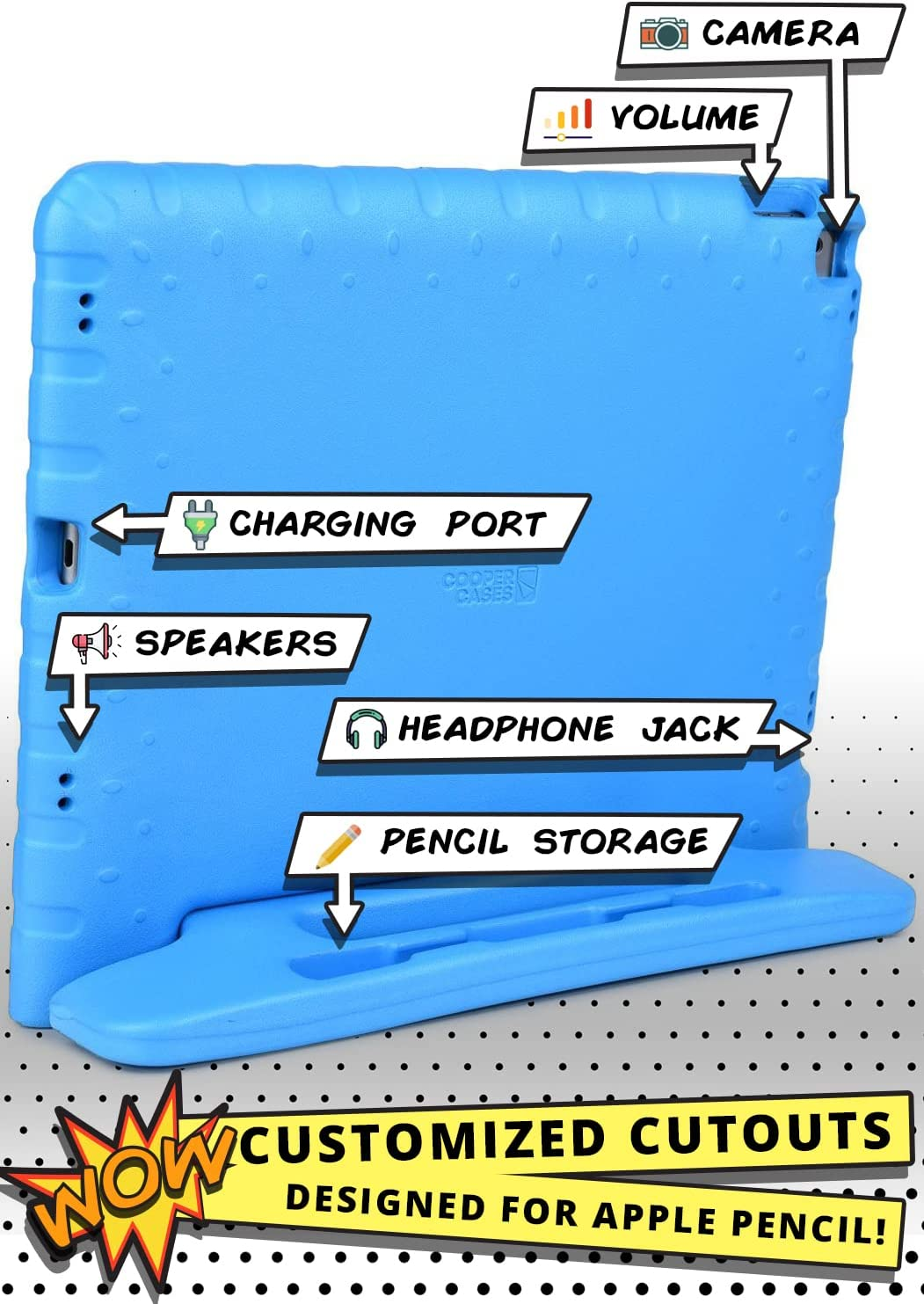 Official Cooper Dynamo Case for Ipad Air 1/ Ipad Air 2 Case for Kids, Ipad 6Th/ Ipad 5Th Generation Case for Kids, Ipad Pro 9.7 | Rugged Foam, Magic Handle, Stand, Pencil Holder, Eco-Mailer image number 3