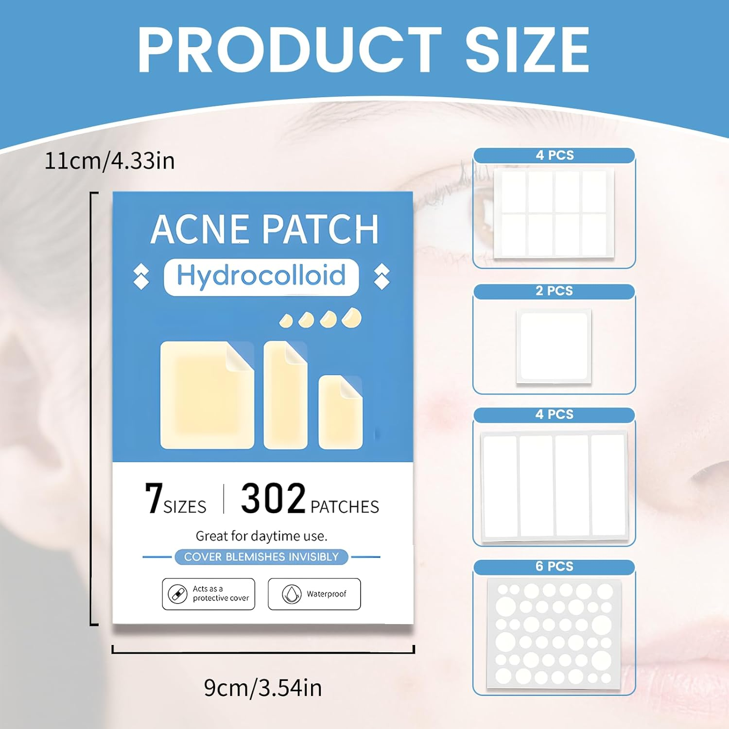 Large Pimple Patches for Face & Body, 7 Sizes Acne Hydrocolloid Bandages for Zit Breakouts, Chin, Forehead, Chest, Back, 302 Count, Effective Acne Treatment(7 Sizes 302 Count) image number 3