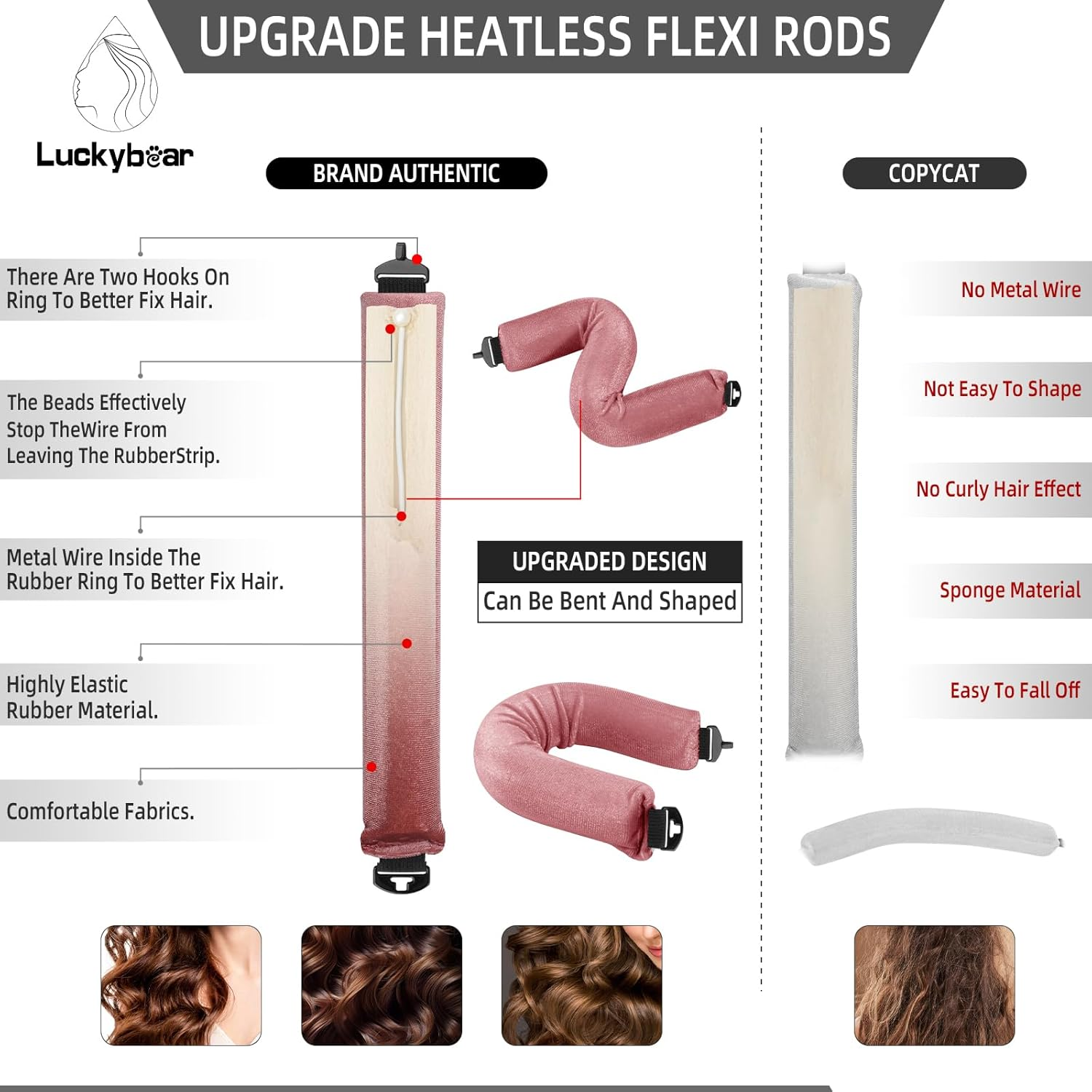 Heatless Curls Overnight Rods Jumbo Set, Heatless Hair Curler Velvet Satin Jumbo Flexi Rods to Sleep In, No Heat Overnight Sleeping Blowout Curls Wave Styling Tools with Silk Scarf 4Pcs Dark Pink image number 1