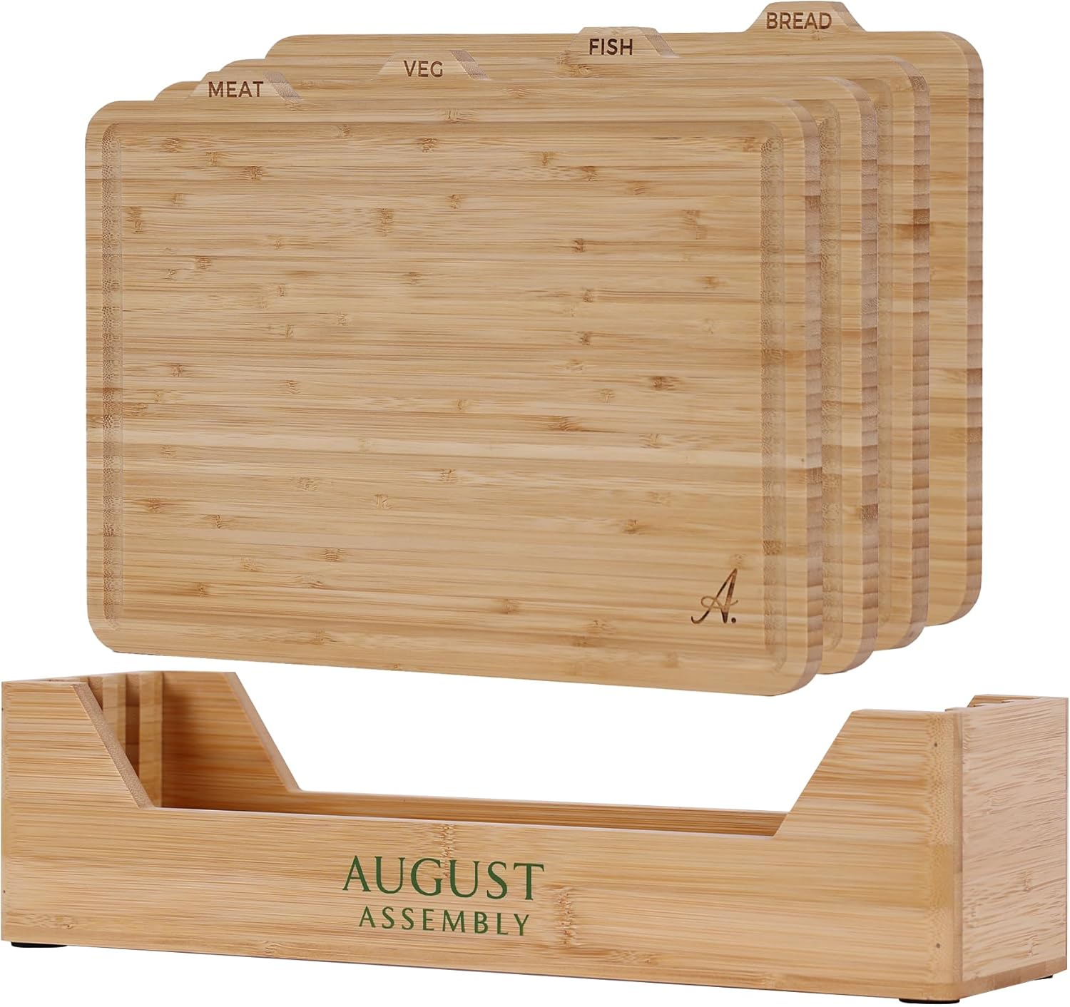 August Assembly Premium Bamboo Chopping Board Set &ndash; 4 Extra Large Cutting Boards with Juice Grooves, Stand & Thicker Boards | 36&times;26&times;1.5Cm image number 4