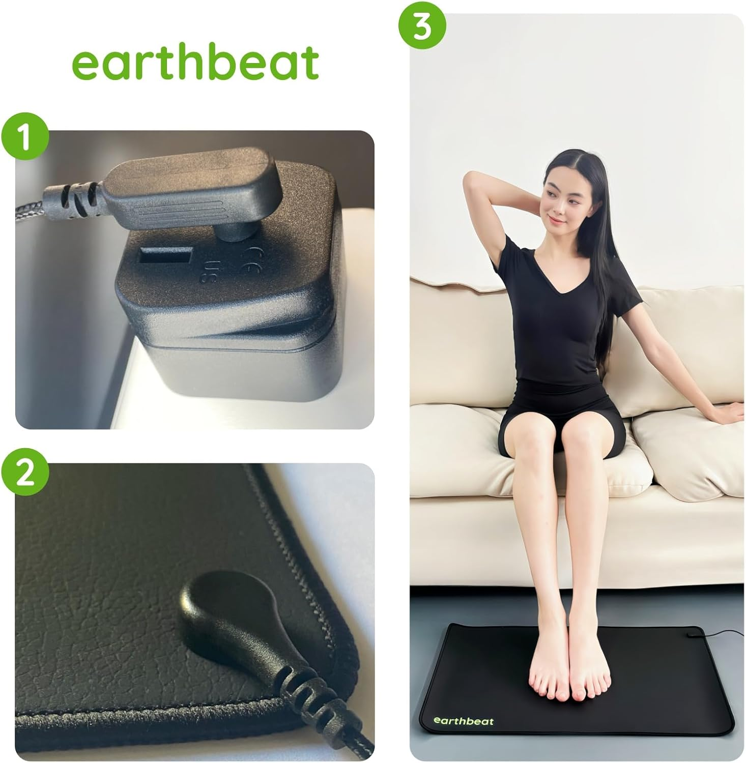 Earthbeat Classic Earthing Mat. Adapter Included. Free Grounding Tester Kit. Grounding Natural Therapy for Sleep Quality, Inflammation, Pain Relief and Wellness. (Black (Aus Adapter)) image number 5