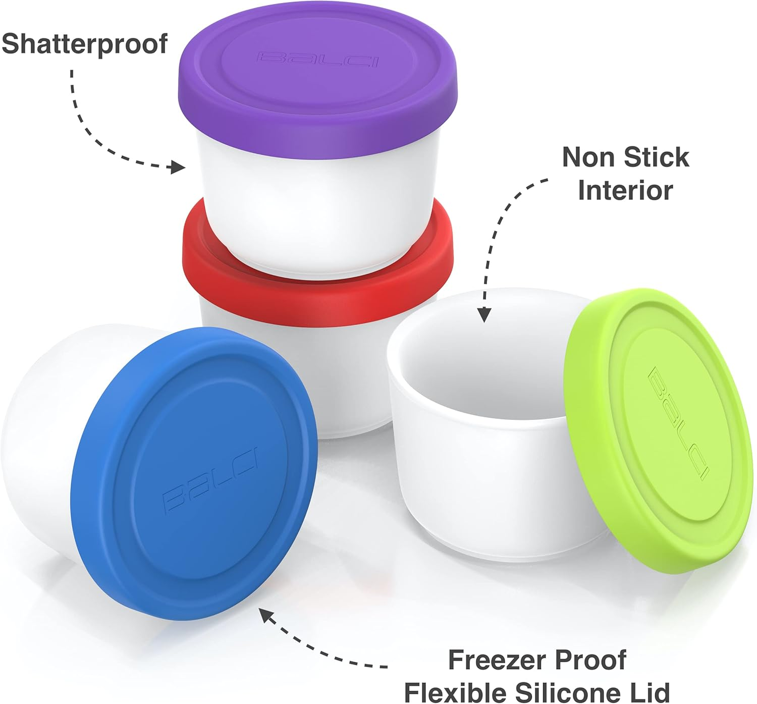 BALCI - 8Oz Mini Ice Cream Containers with Silicone Lids (Set of 4) - Freezer Food Storage Containers, Reusable, Leakproof, for Homemade Icecream Containers - Blue. Red, Green, Purple - Blue,Green,Purple,Red image number 6