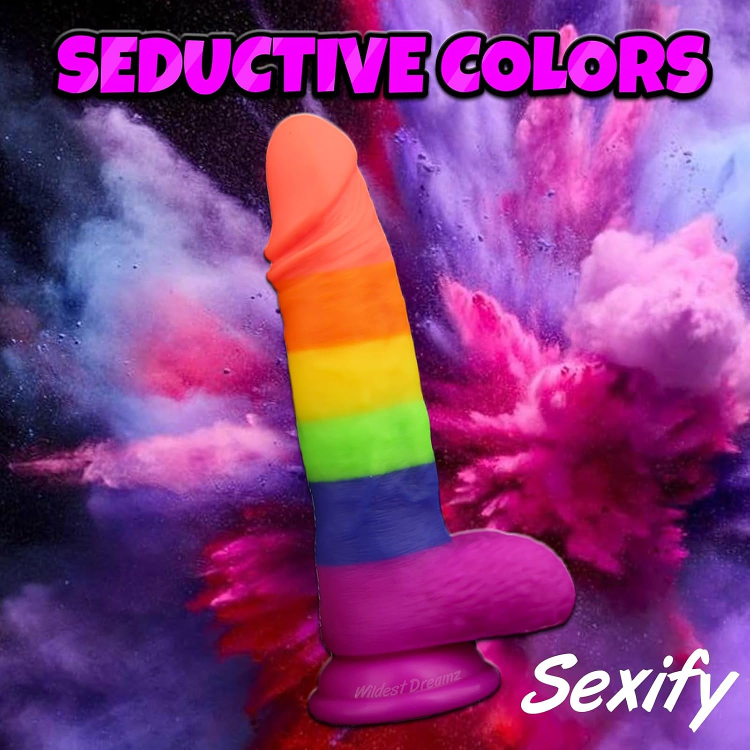 Rainbow Dildo Dong Realistic Silicone Penis Gay Cock Veined Shaft Suction Cup for Women and Men and Couples Sex Toy image number 3