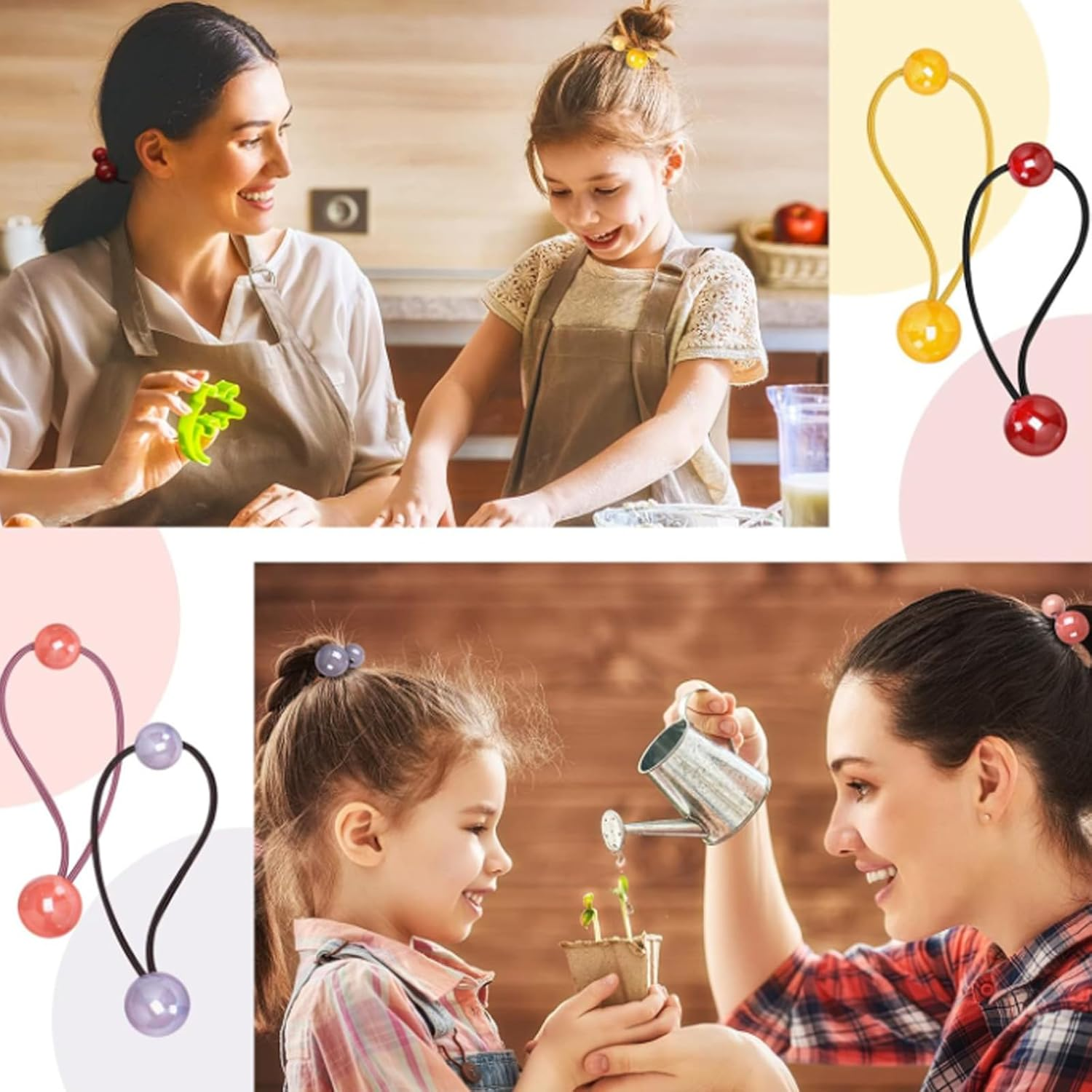 Xiciki Pack of 12 Girls Elastic Hair Ties Hair Band Colorful Double Balls Elastic Hair Band Soft Girls Circle Beads Colorful Elastic Hair Bands image number 1