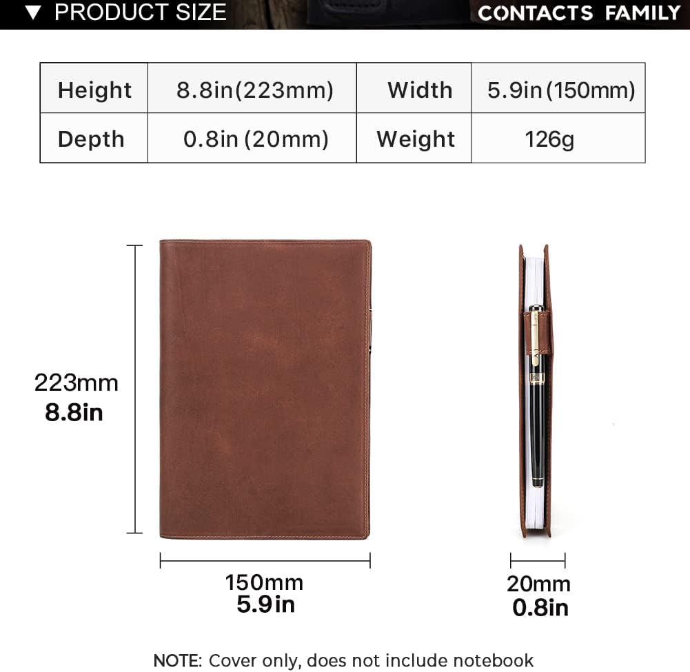 CONTACT'S FAMILY A5 Leather Journal Cover Case Handmade from Crazy Horse Leather A5 Notebook Cover for Travel, Storage, Journal, Planner, Diary image number 3