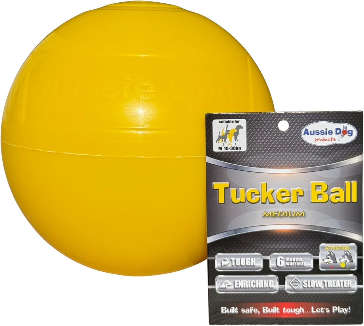 Aussie Dog Tucker Ball for Medium Dogs Interactive Treat Dispensing Toy Durable & Safe Enrichment Feeder, Yellow image number 3