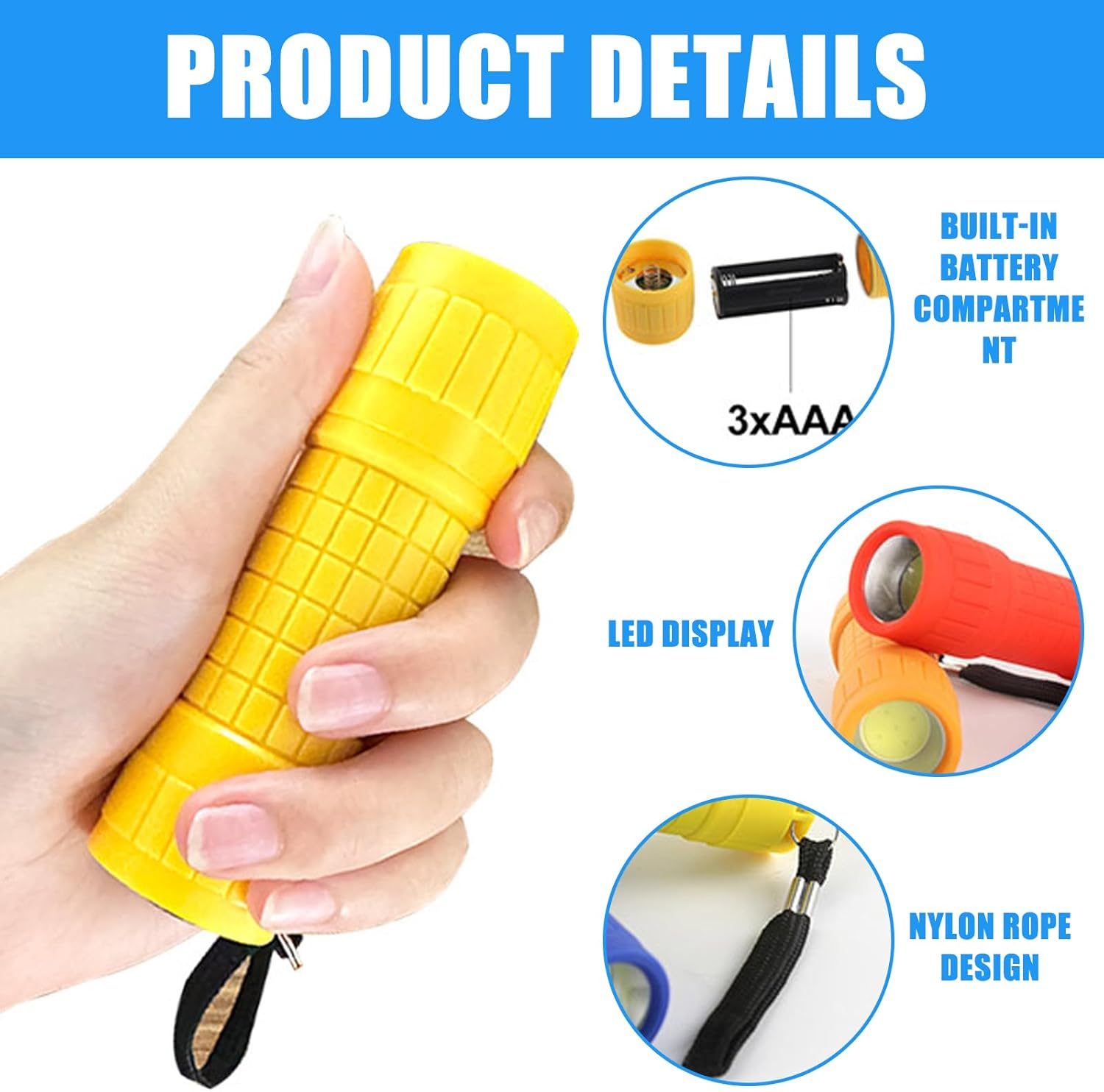 AXVRAV Pack of 14 Mini LED Torch Children, Small LED Torch with Lanyard and 42AAA Batteries, Silicone Coating Hand Lamp for Camping, Outdoor, Hiking, Children'S Birthday Gifts image number 4