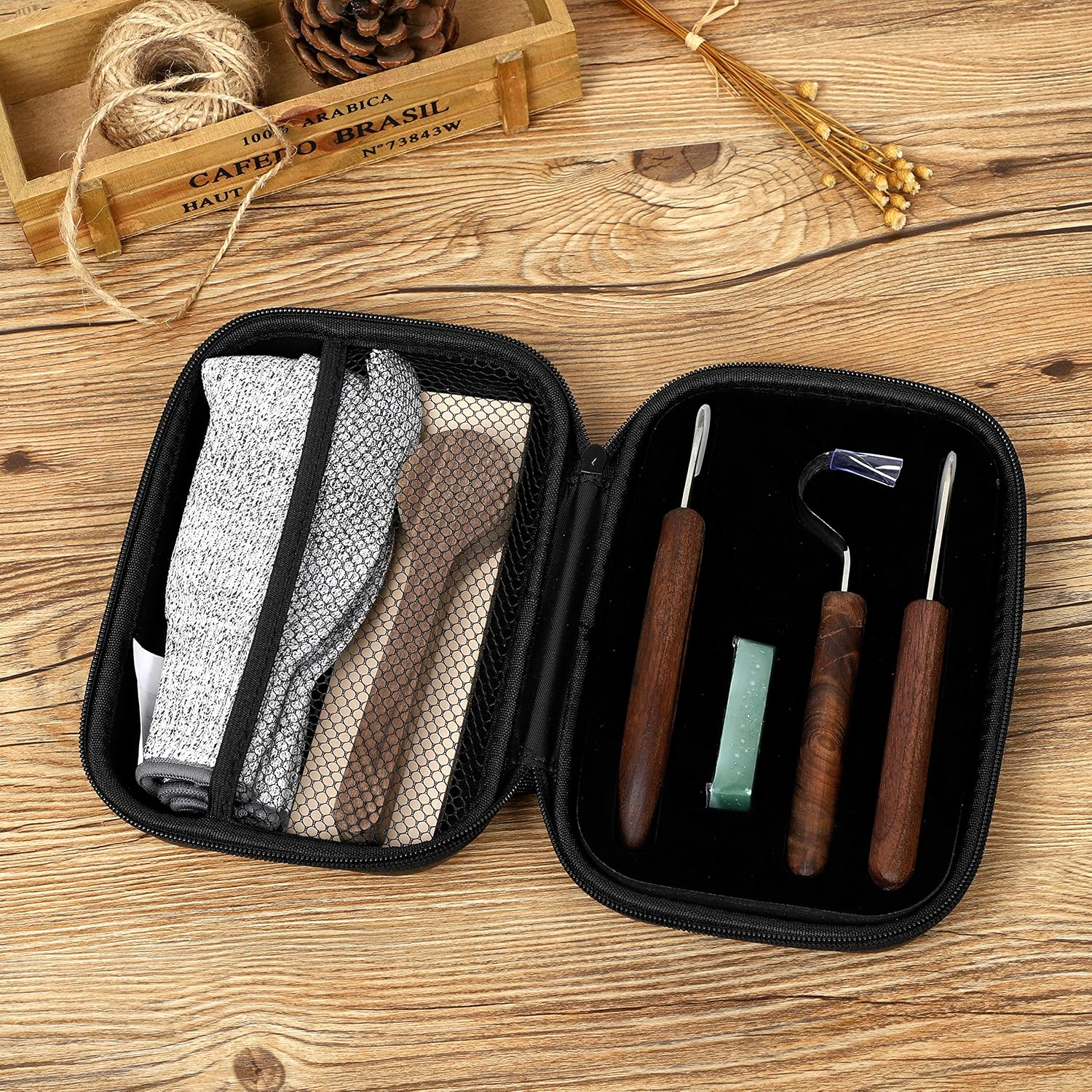 Wood Carving Tools Set-Woodworking Kit with Hook Carving Knife-Whittling Knife-Cut Resistant Gloves-Storage Case-Detail Wood Carving Equipment for Spoon, Bowl-Kuksa Cup or General Woodwork image number 5
