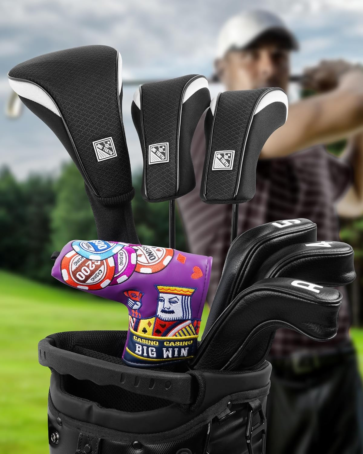 Big Teeth Golf Hybrid Head Covers Set Headcovers Utility UT Club Protector Meshy with Interchangeable Number Tag (2 Pcs) image number 2