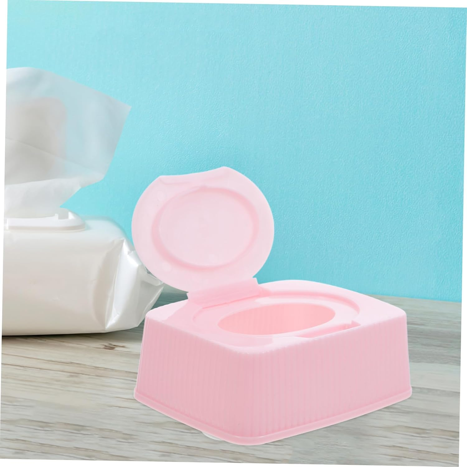 Baby Wipes Dispenser and Wipes Container Pink Plastic Flip-Top Storage Box for Children Dustproof Portable Moisture Retention Suitable for Home and Travel image number 5