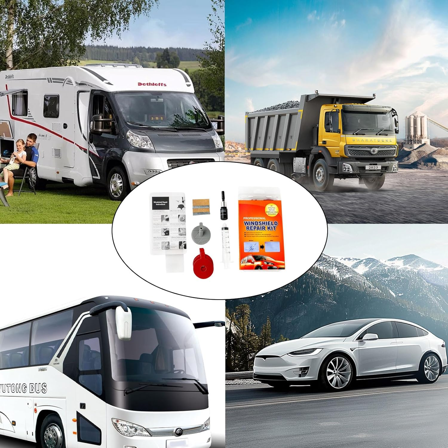 Windshield Repair Kit, Diy Glass Crack Repair Liquid, Scratch Repair Resin Kit, for Bullseye, Half-Moon, Spider Web, Star and Long Line Cracks - Containing Resin, Syringe, Curing Film image number 6