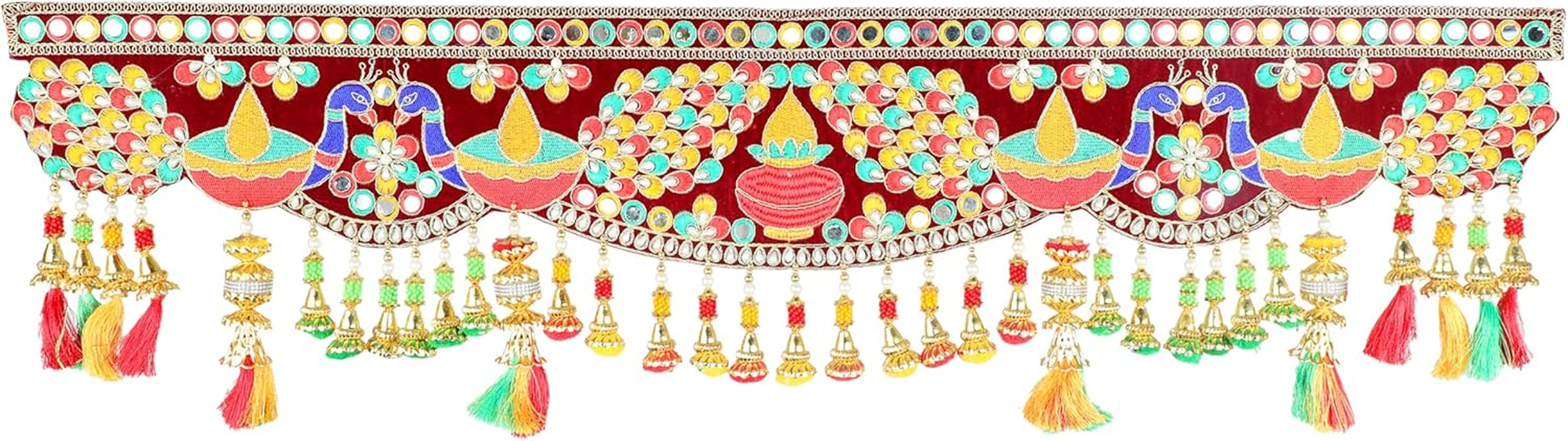 Artificial Door Toran Hanging Is Made of Colourful Thread Tassels with Moti Beads Set Door Hanging Bandanwar for Home Decor Entrance for Indian Traditional New Year Festival Decorations(Size:-36"X10") image number 5