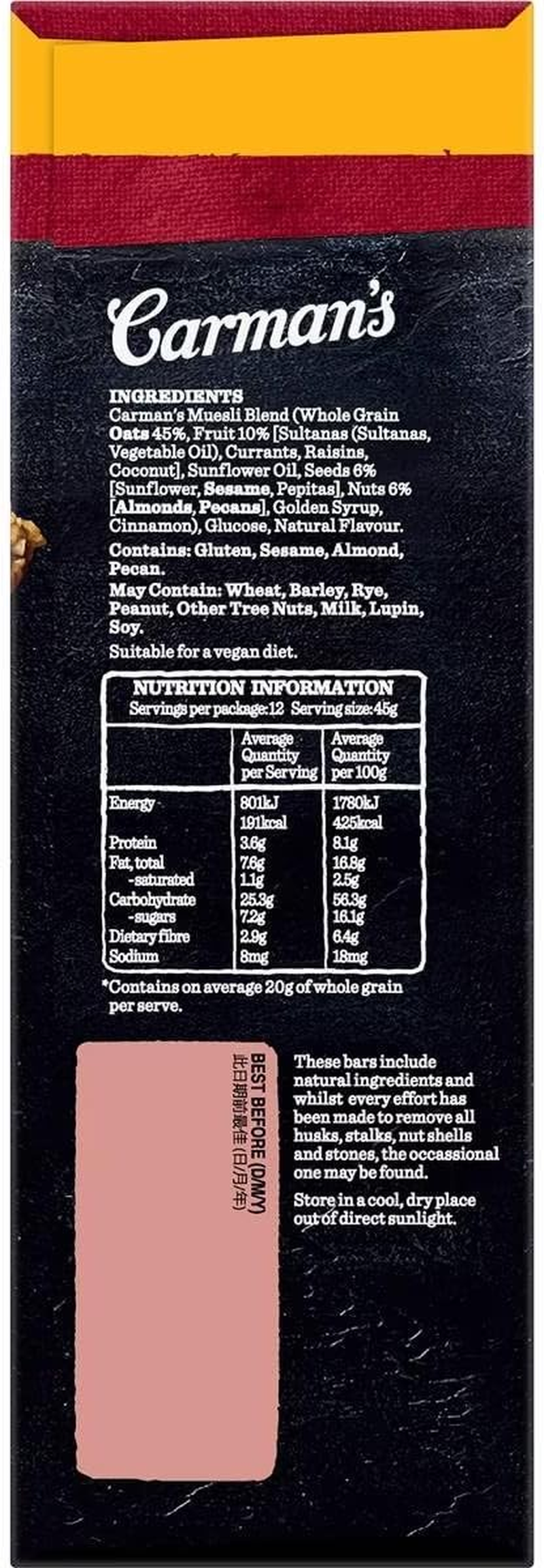 Carman'S Classic Fruit and Nut Muesli Bars Value Pack 45 G (Pack of 12) image number 1