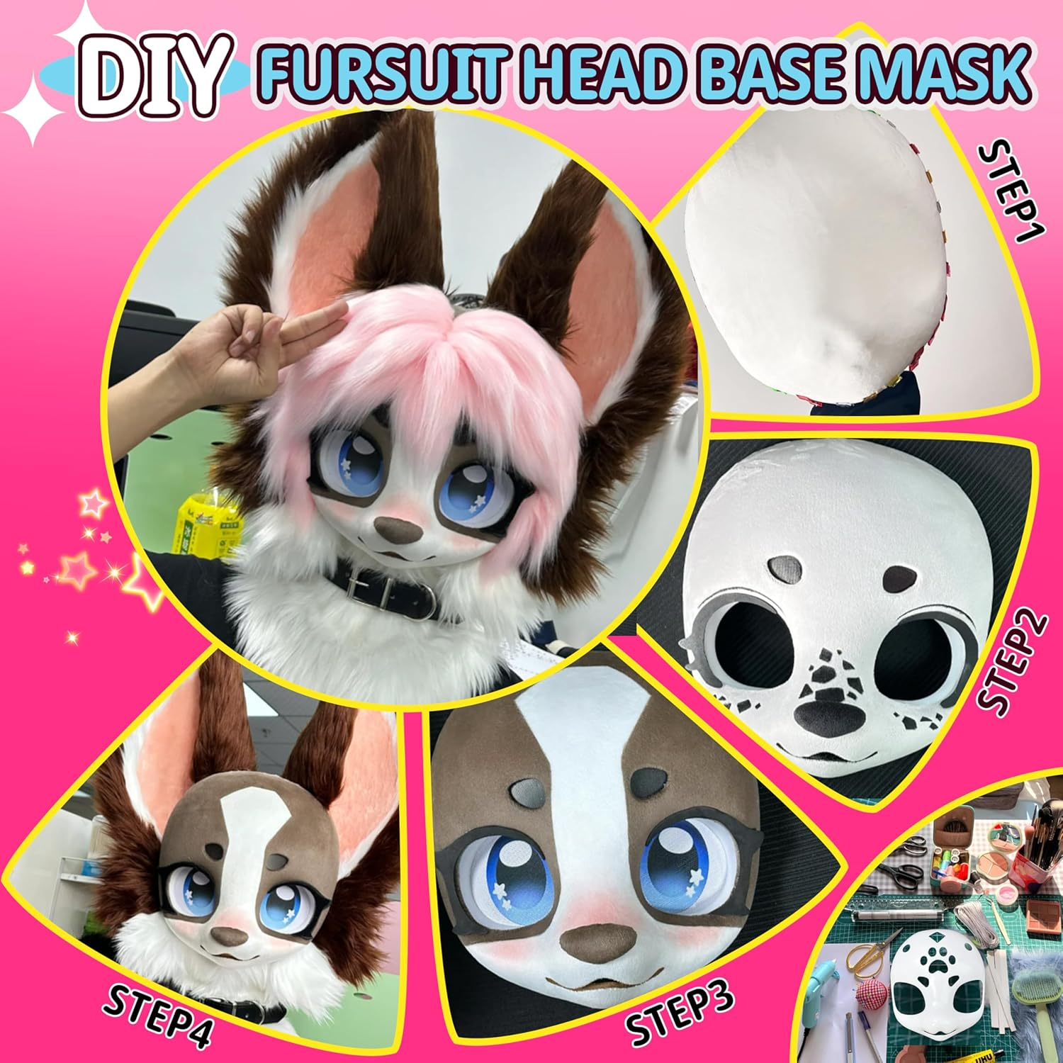 Liokoon Fursuit Head Base Furry Mask, 3D Printed Furry Accessories Therian Gear Gifts DIY for Cosplay Kawaii Costume Props image number 3