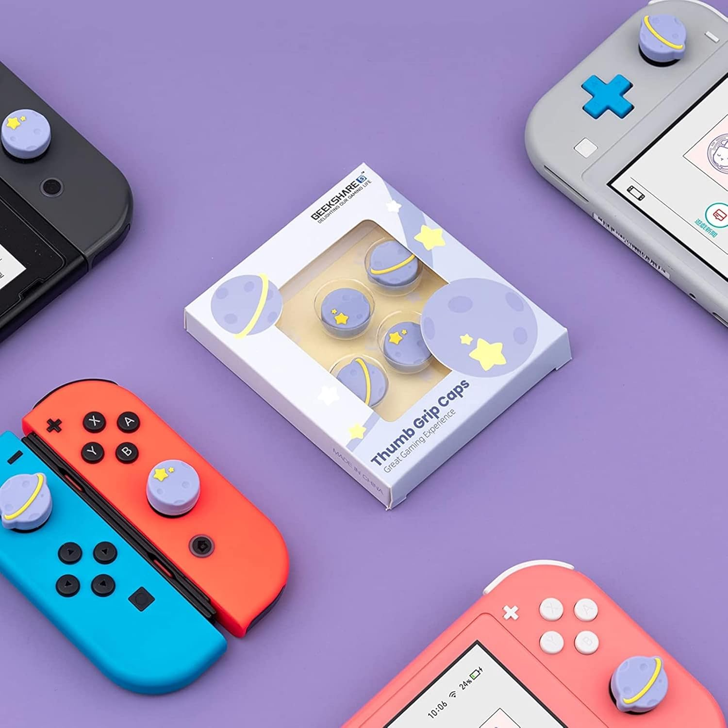 Geekshare Thumb Grip Caps Compatible with Switch/Oled/Switch Lite,Soft Silicone Joystick Rocker Cover,4Pcs (Purple) image number 2