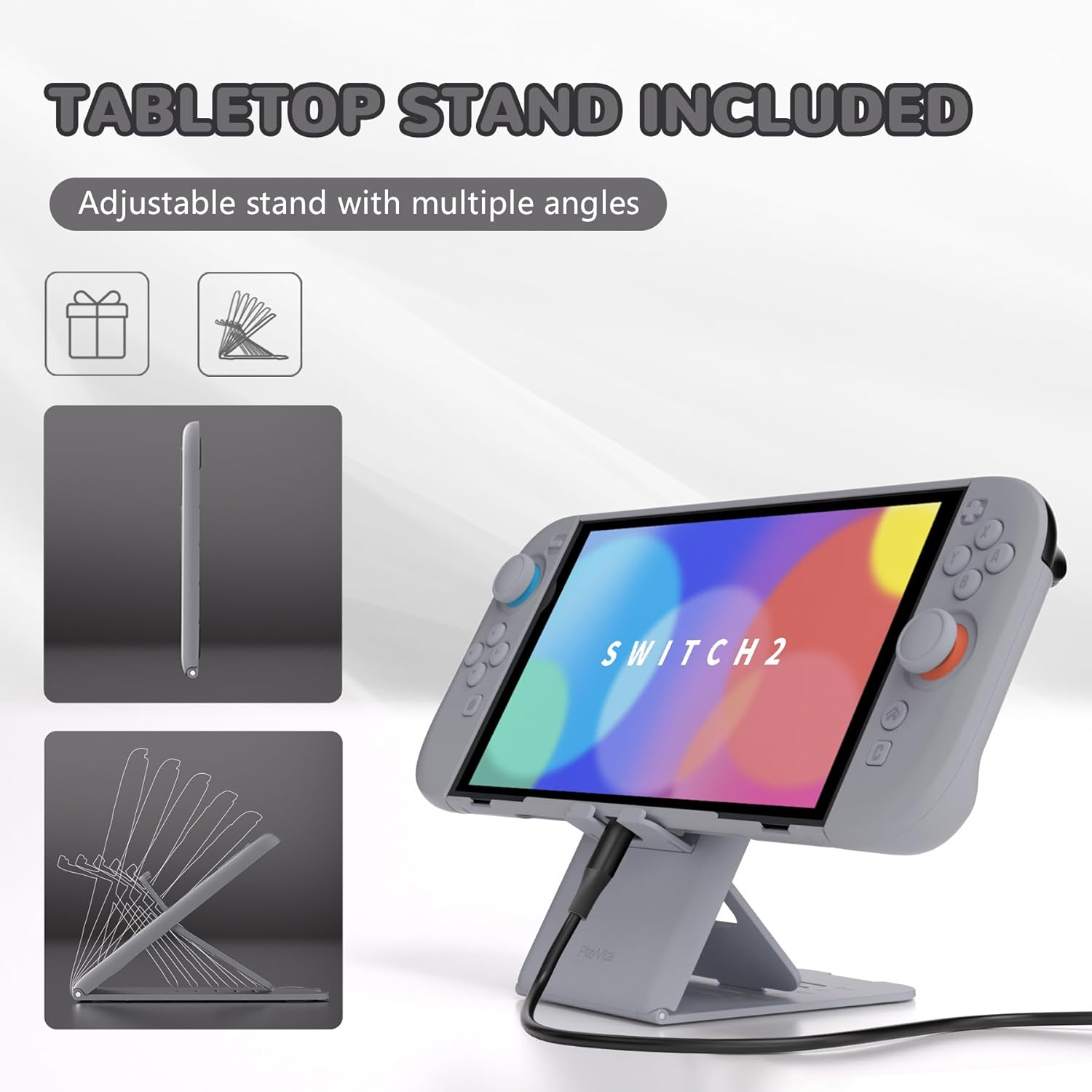 Playvital Protective Case for Nintendo Switch 2 | Dockable Grip Cover with Extra Foldable Stand & Thumb Grips for Switch 2 2025 | Anti-Scratch Design Hard Shell | Solid Color Series, Now Hope Gray image number 1