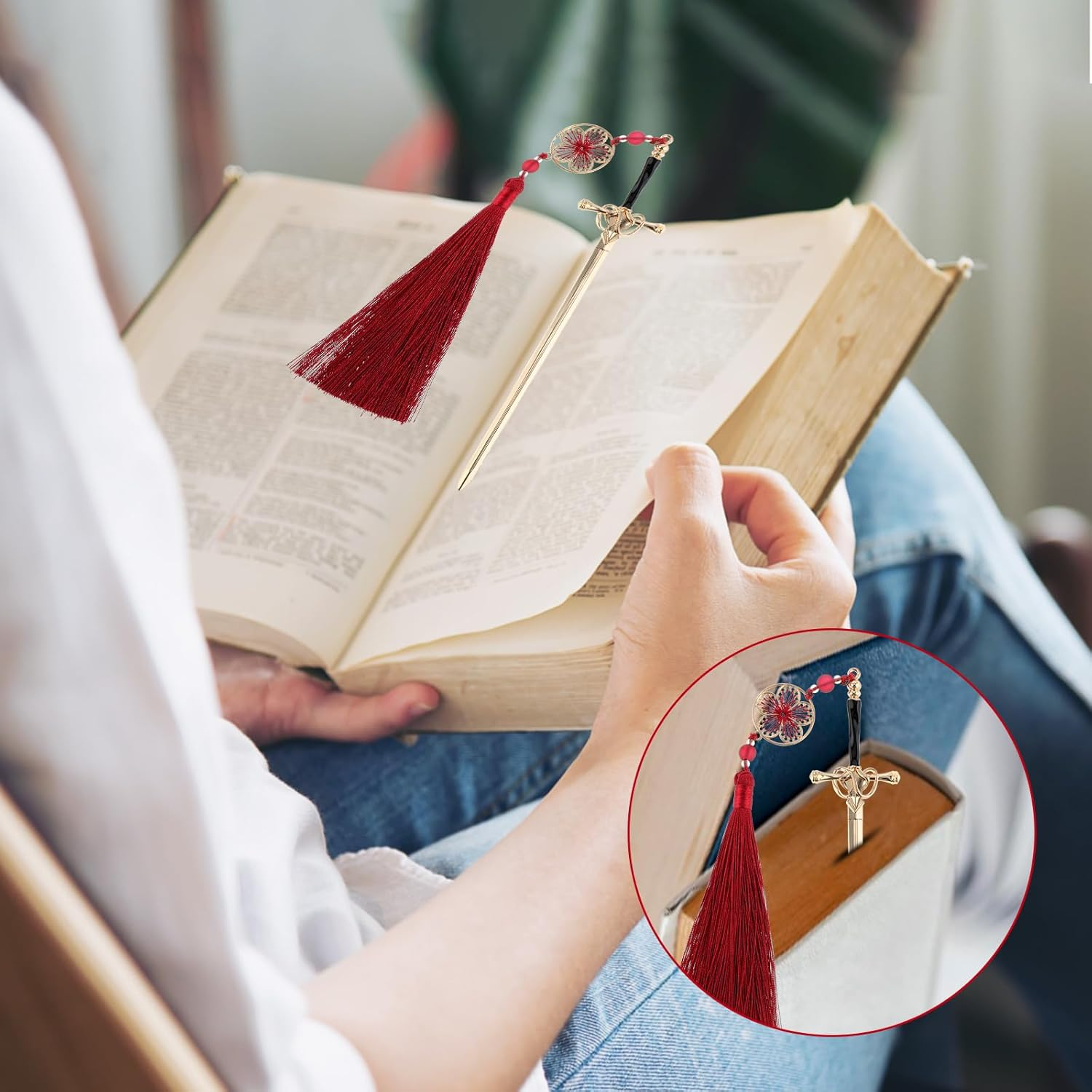 Jeffdad 2Pcs Sword Katana Bookmark Vintage Tassel Metal Pendant Bookmarks Unique Book Lovers Presents Valentine'S Day Gifts Thanks Gift for Boyfriend image number 5