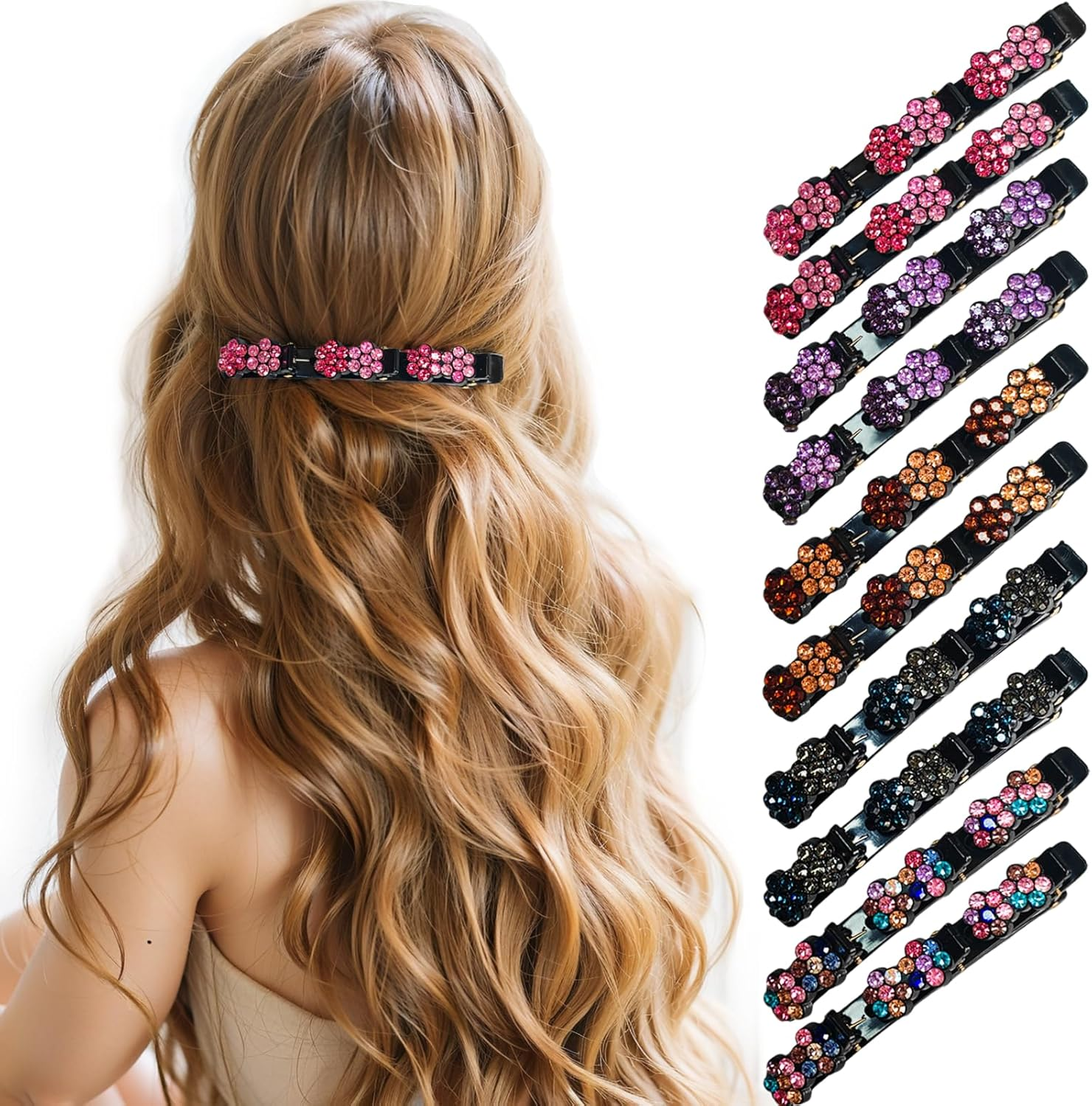 Wwuhua Women'S Hair Clips, Pack of 10 Hair Clips with Crystal Flower, Hair Clip with 3 Clips, Double Layer Hair Clip, Flower Hair Clips for Long and Curly Hair image number 1