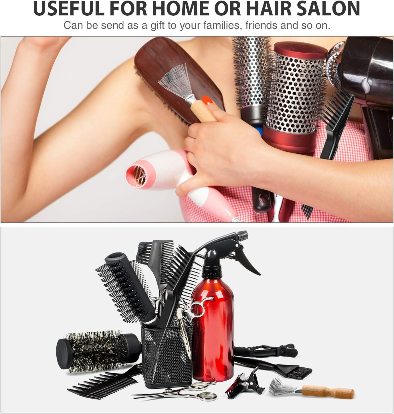 Boao 4 Pcs Hair Brush Cleaning Tool Set Mini Hair Cleaning Brush Tool Wooden Handle Mini Rakes for Removing Dust Home Salon Use(Black)